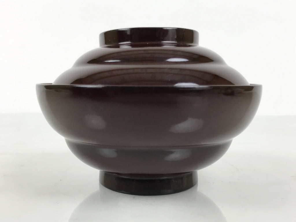 Japanese Lacquered Wooden Lidded Bowl Soup Owan Vtg Simple Brown Red LB199-KT - Bowl-chidorivintage.com