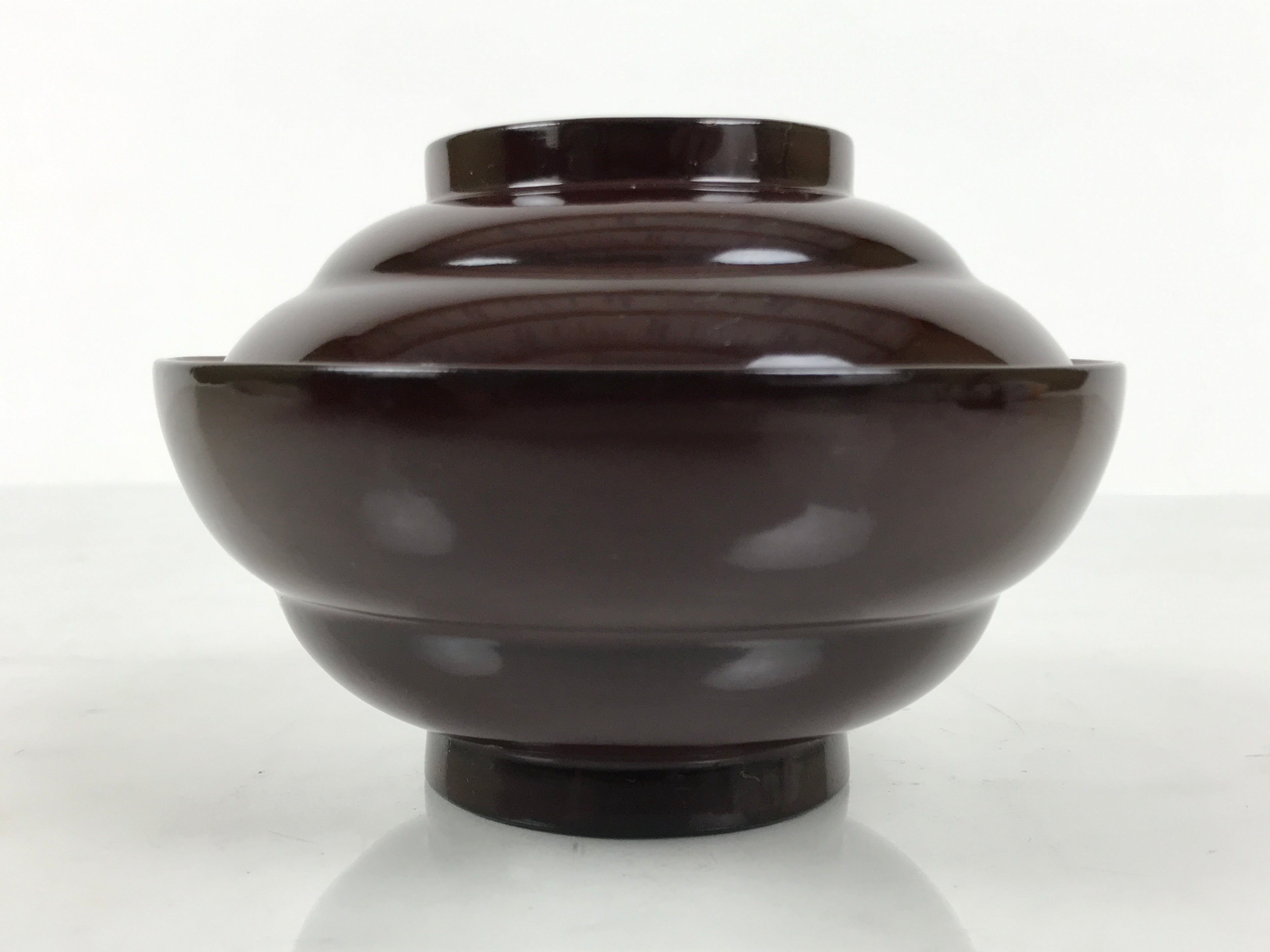 Japanese Lacquered Wooden Lidded Bowl Soup Owan Vtg Simple Brown Red LB199-KT - Bowl-chidorivintage.com