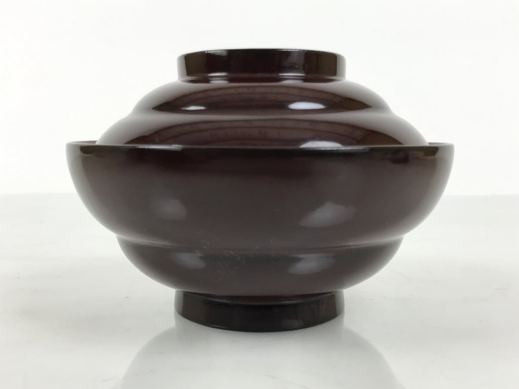 Japanese Lacquered Wooden Lidded Bowl Soup Owan Vtg Simple Brown Red LB199-KT - Bowl-chidorivintage.com