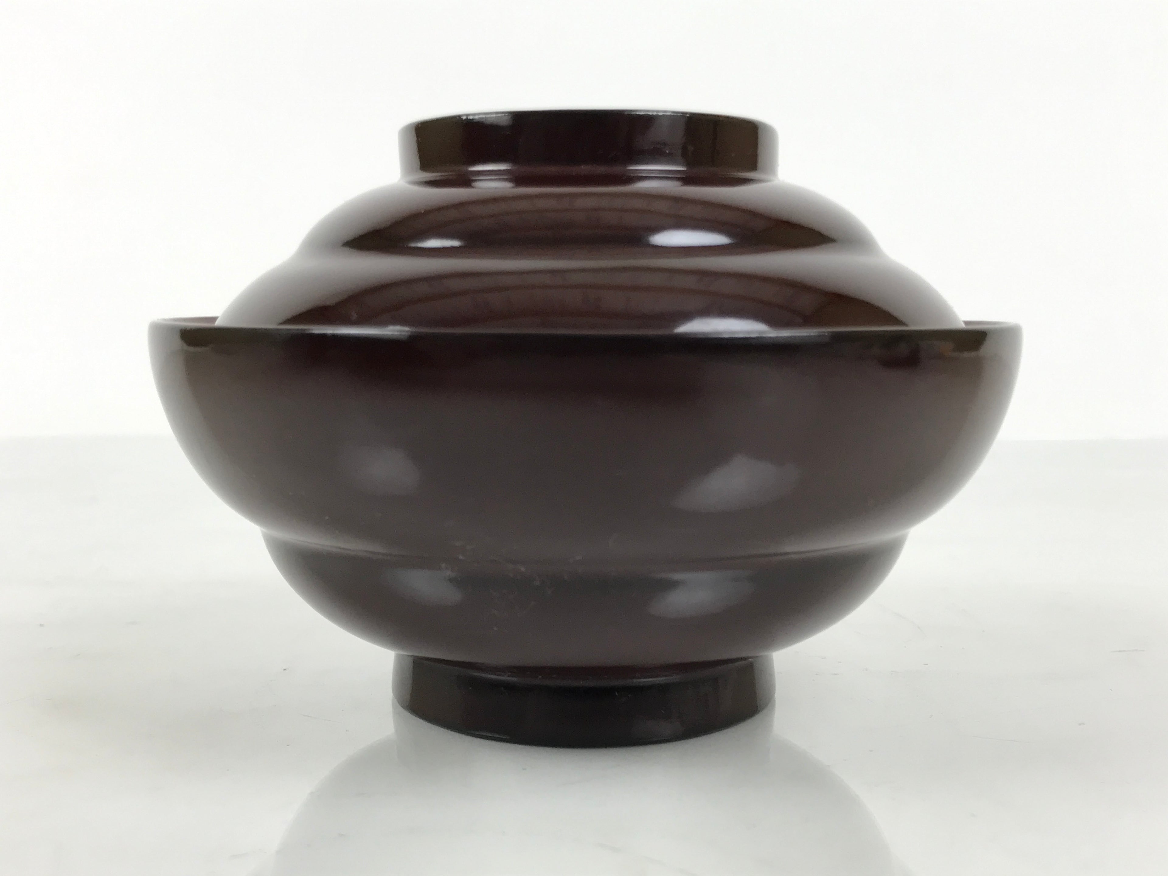 Japanese Lacquered Wooden Lidded Bowl Soup Owan Vtg Simple Brown Red LB199-KT - Bowl-chidorivintage.com