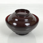 Japanese Lacquered Wooden Lidded Bowl Soup Owan Vtg Simple Brown Red LB200-KT - Bowl-chidorivintage.com