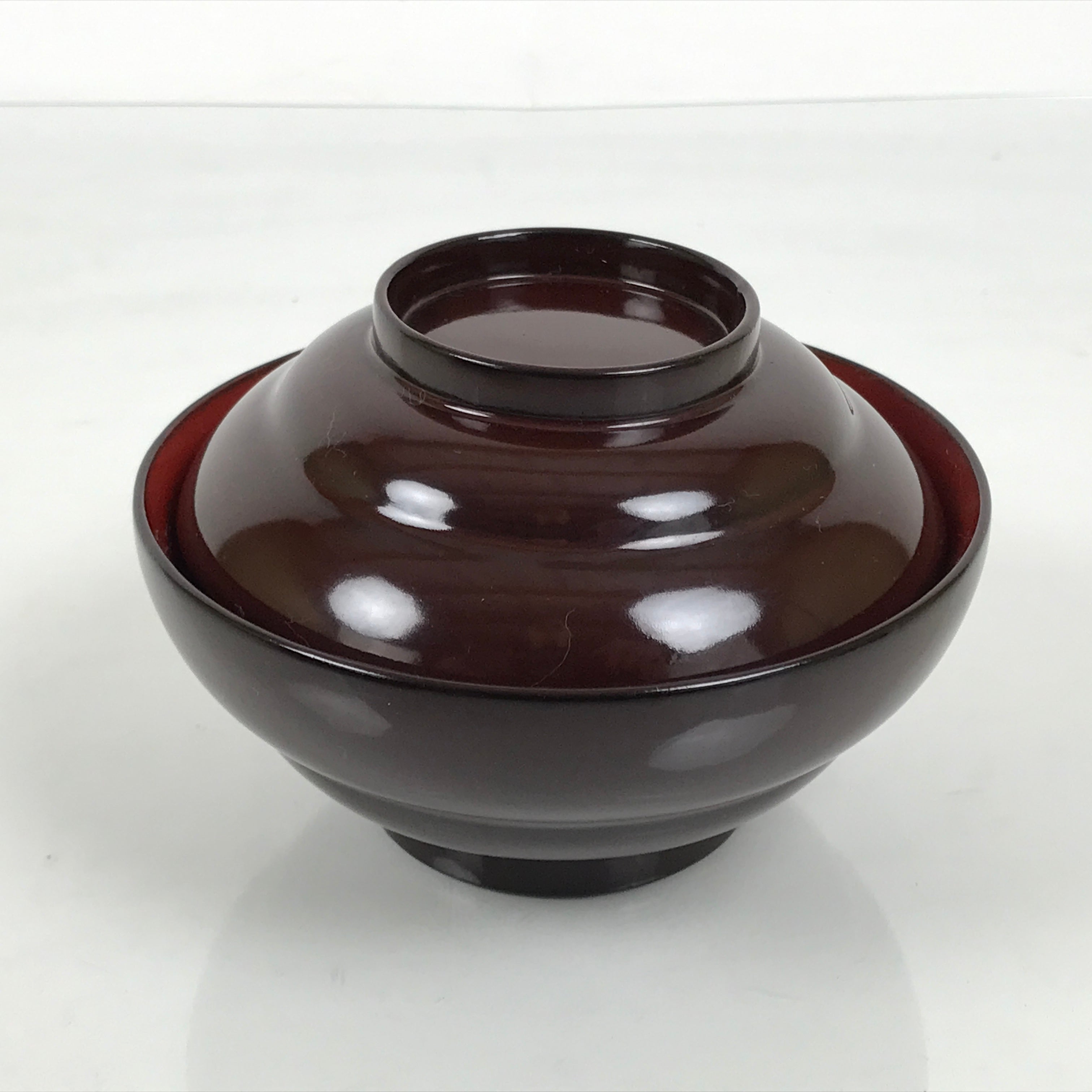 Japanese Lacquered Wooden Lidded Bowl Soup Owan Vtg Simple Brown Red LB200-KT - Bowl-chidorivintage.com