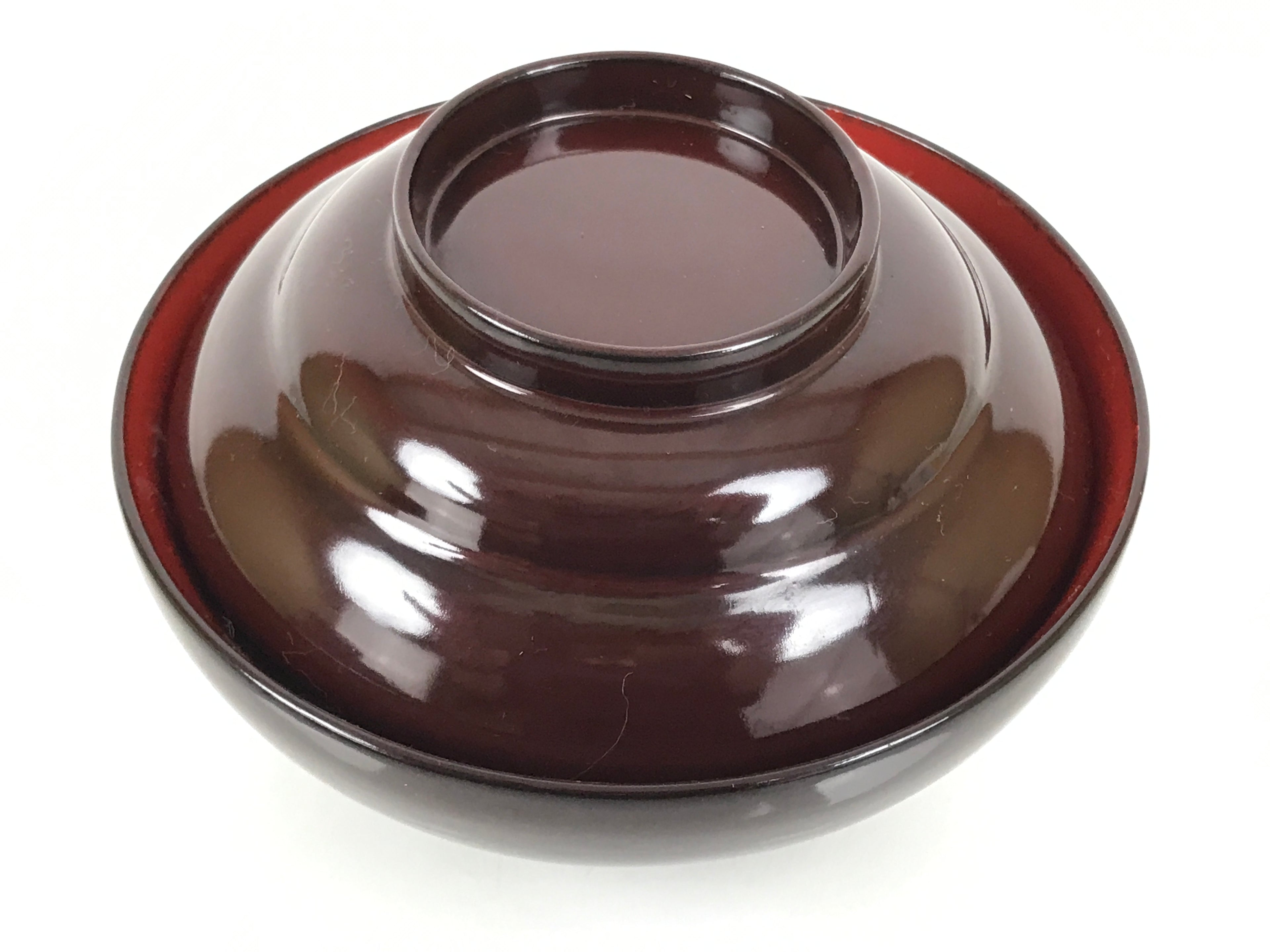 Japanese Lacquered Wooden Lidded Bowl Soup Owan Vtg Simple Brown Red LB200-KT - Bowl-chidorivintage.com