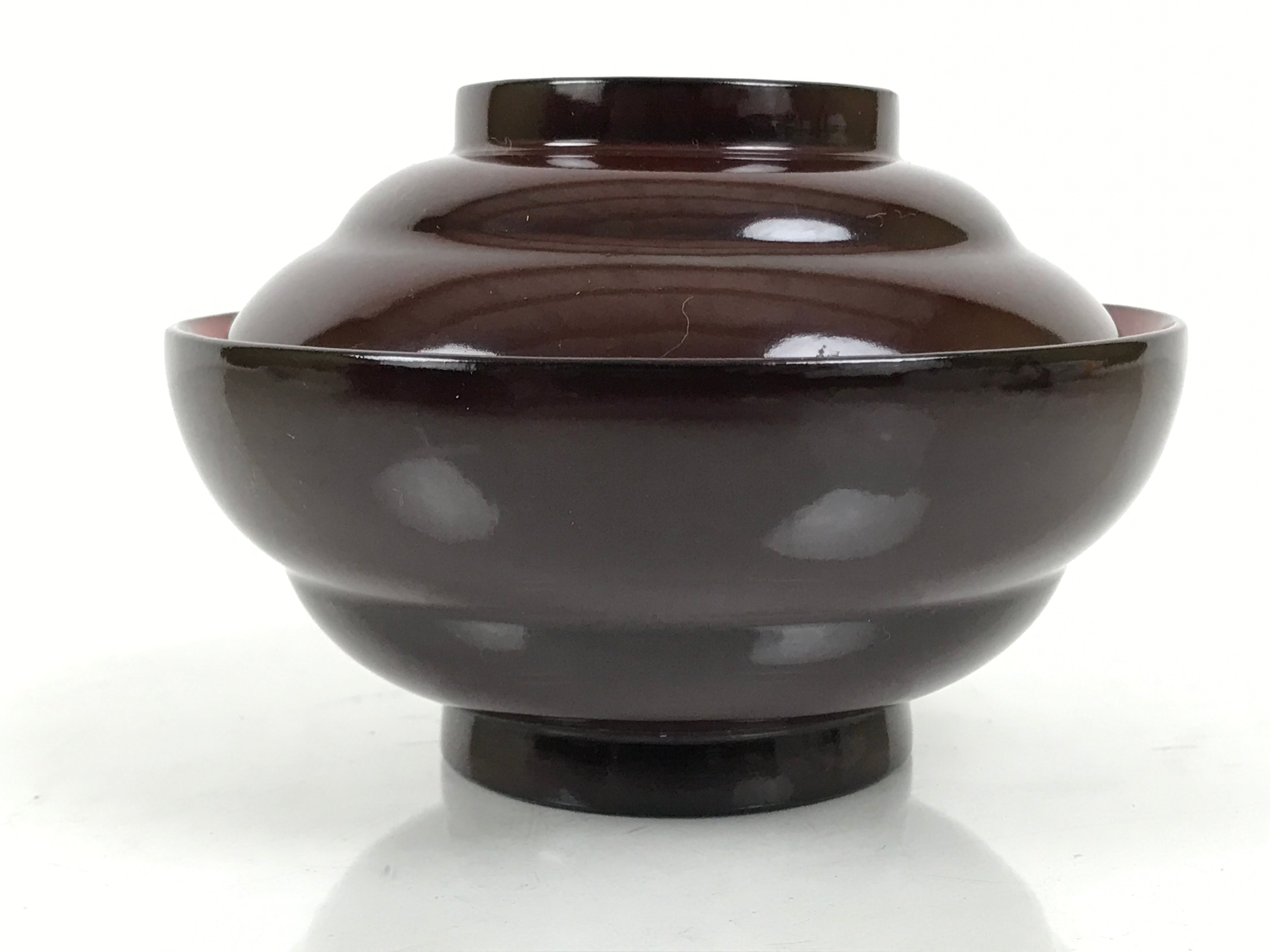 Japanese Lacquered Wooden Lidded Bowl Soup Owan Vtg Simple Brown Red LB200-KT - Bowl-chidorivintage.com