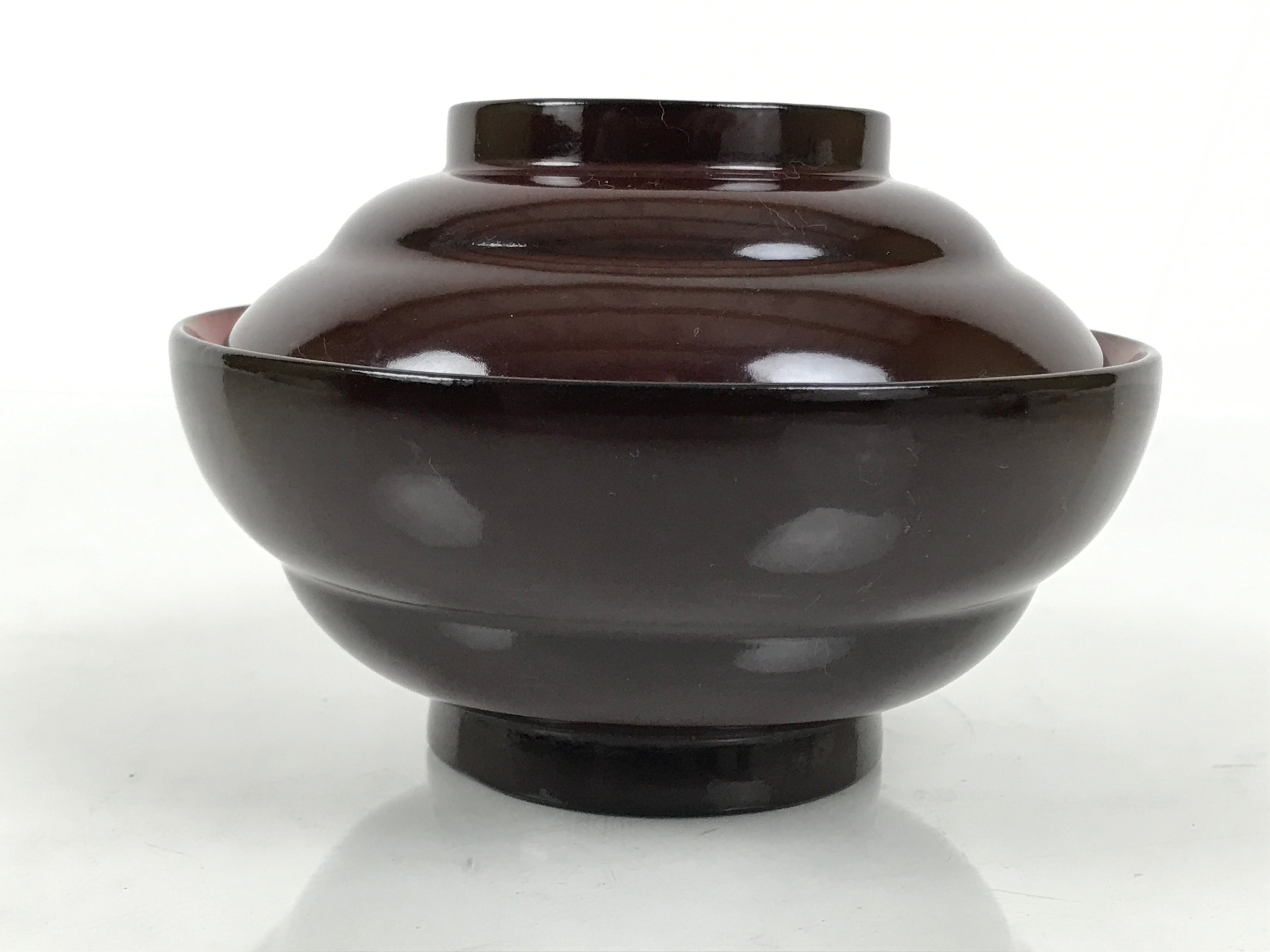 Japanese Lacquered Wooden Lidded Bowl Soup Owan Vtg Simple Brown Red LB200-KT - Bowl-chidorivintage.com