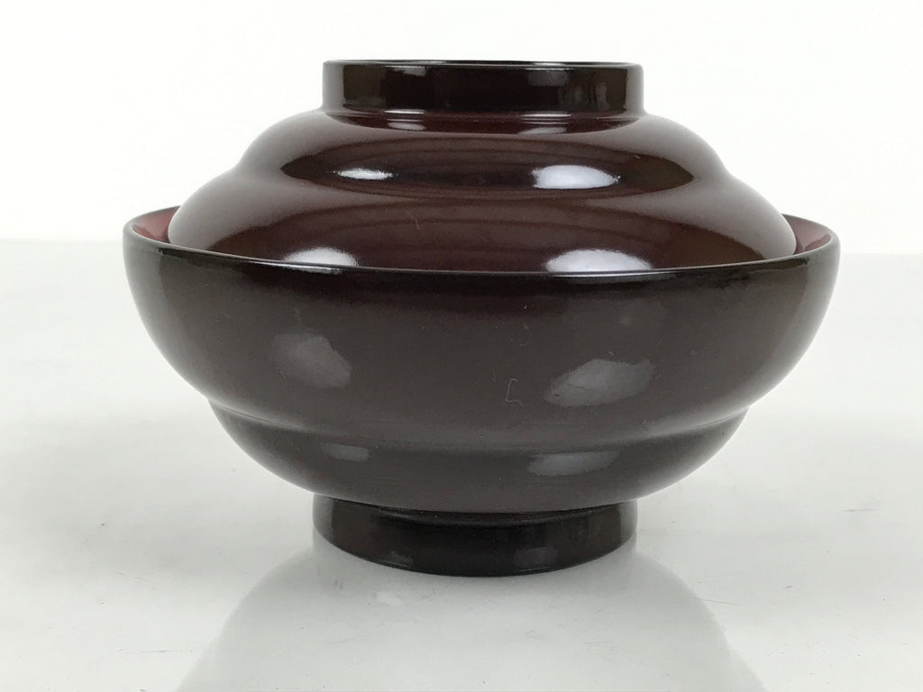 Japanese Lacquered Wooden Lidded Bowl Soup Owan Vtg Simple Brown Red LB200-KT - Bowl-chidorivintage.com
