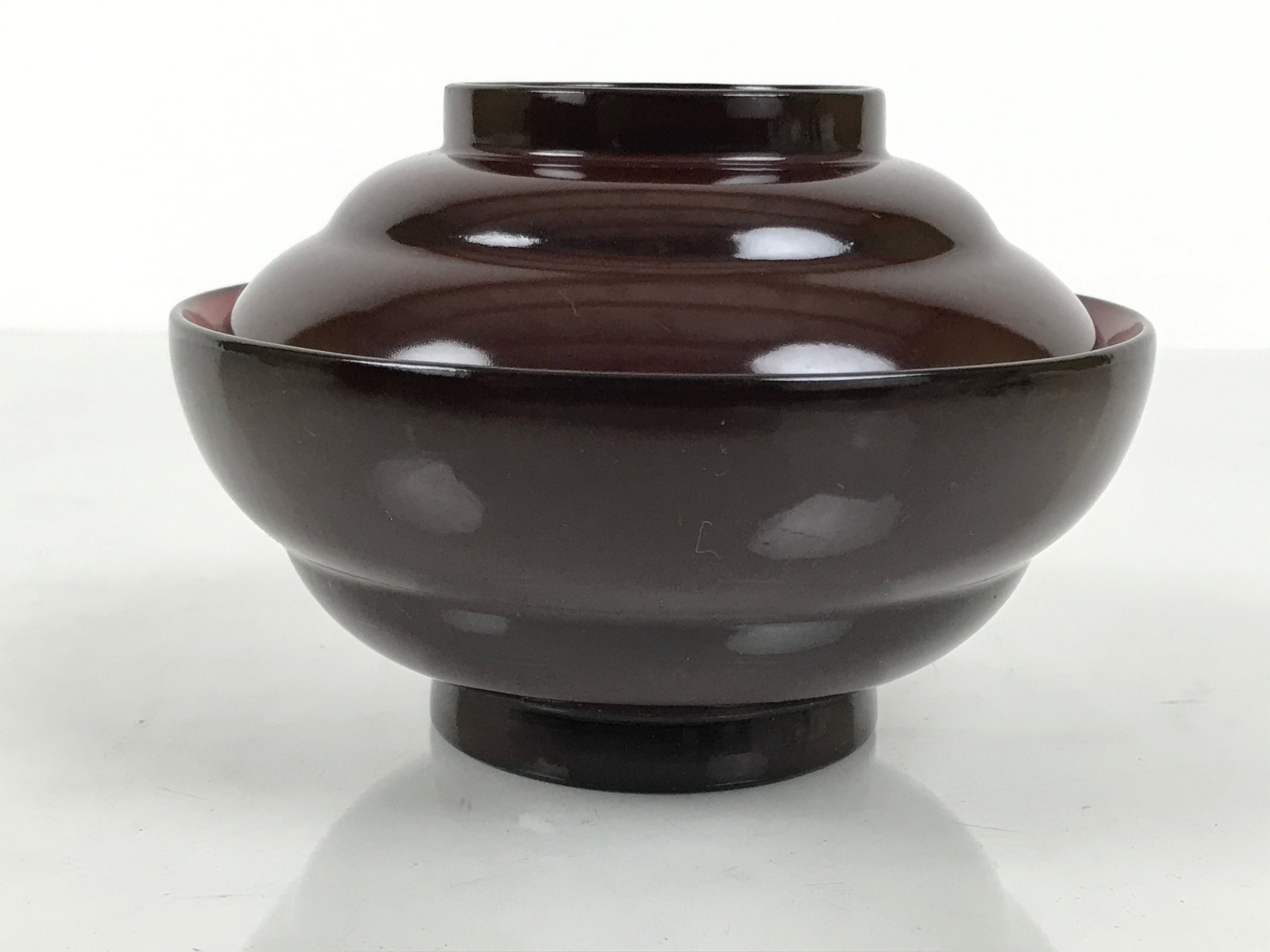 Japanese Lacquered Wooden Lidded Bowl Soup Owan Vtg Simple Brown Red LB200-KT - Bowl-chidorivintage.com