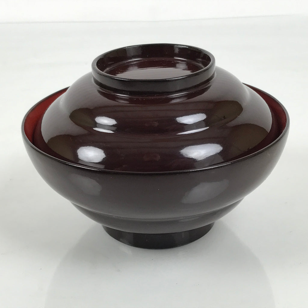 Japanese Lacquered Wooden Lidded Bowl Soup Owan Vtg Simple Brown Red LB201-KT - Bowl-chidorivintage.com