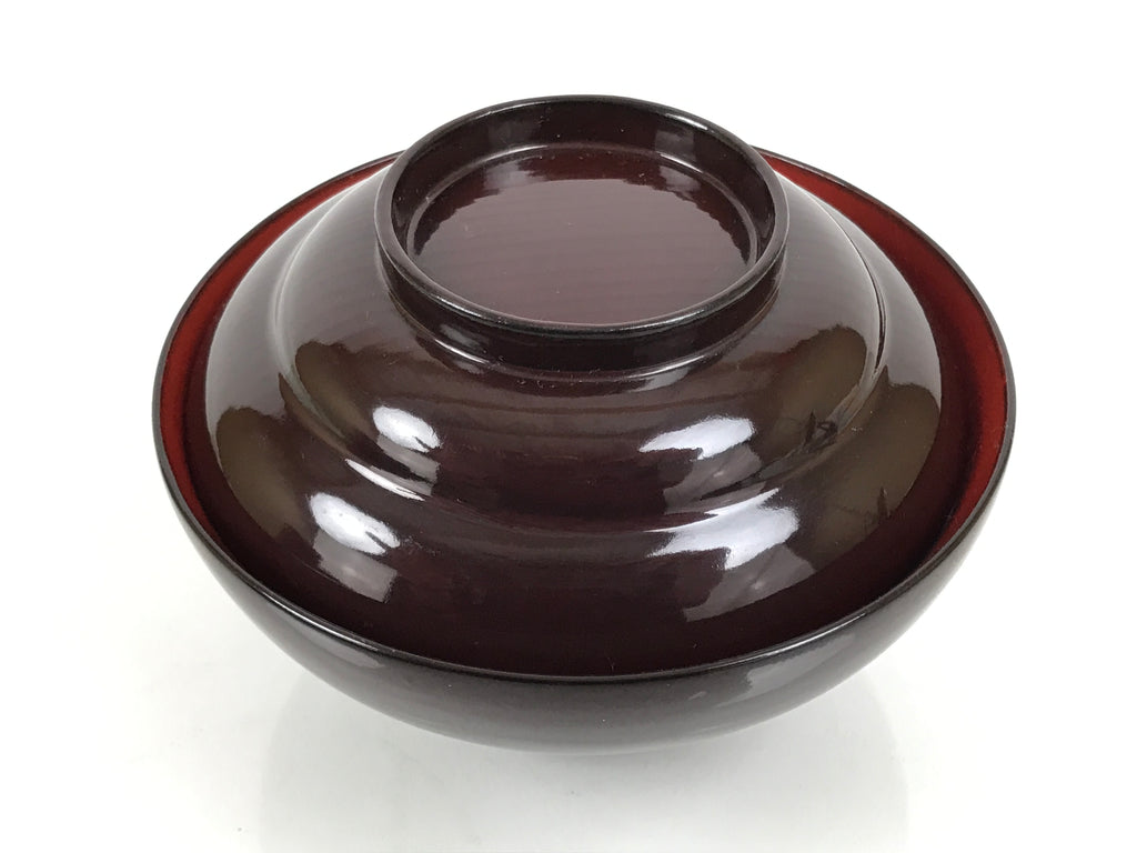 Japanese Lacquered Wooden Lidded Bowl Soup Owan Vtg Simple Brown Red LB201-KT - Bowl-chidorivintage.com
