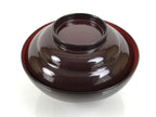 Japanese Lacquered Wooden Lidded Bowl Soup Owan Vtg Simple Brown Red LB201-KT - Bowl-chidorivintage.com