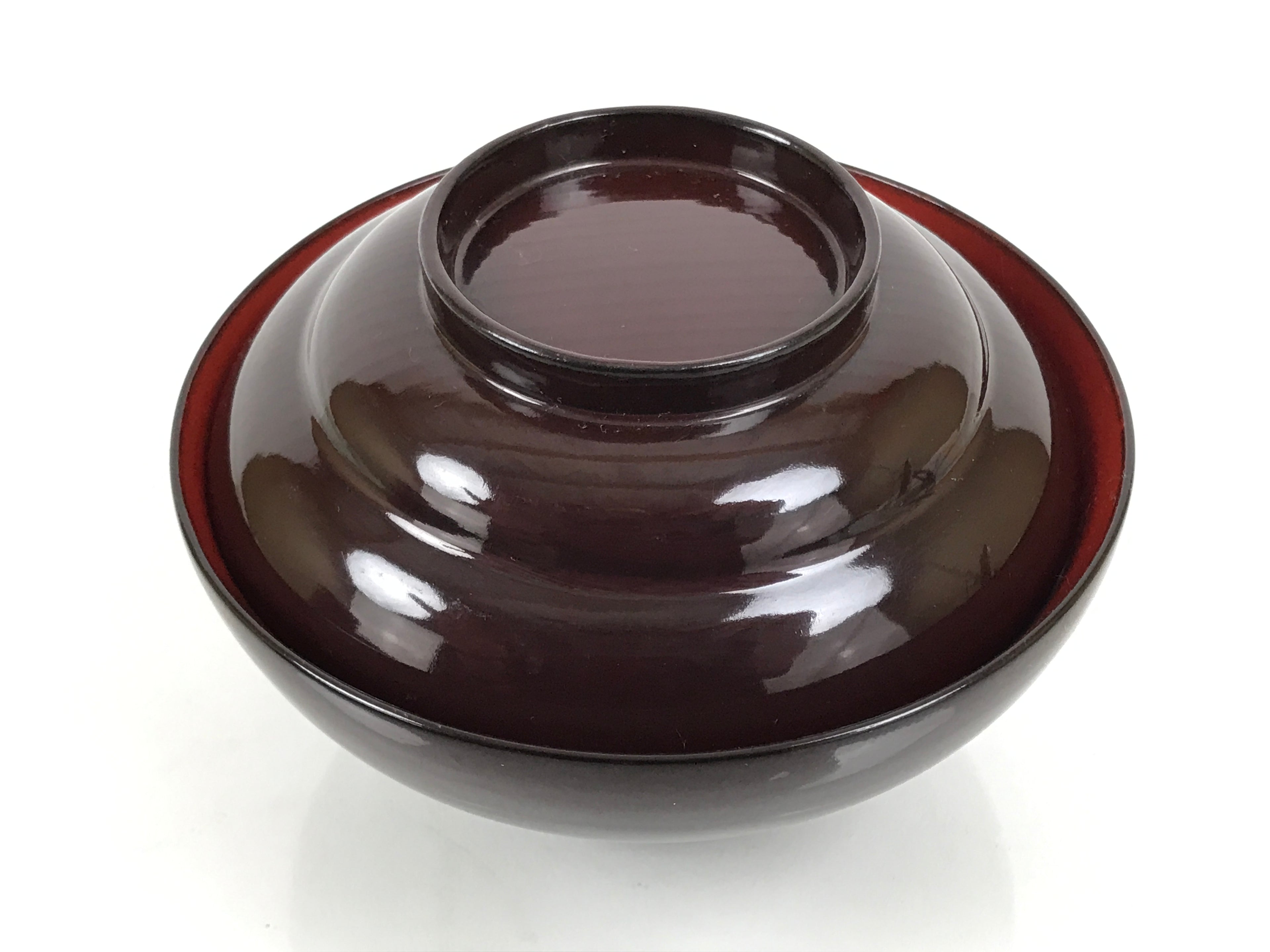 Japanese Lacquered Wooden Lidded Bowl Soup Owan Vtg Simple Brown Red LB201-KT - Bowl-chidorivintage.com