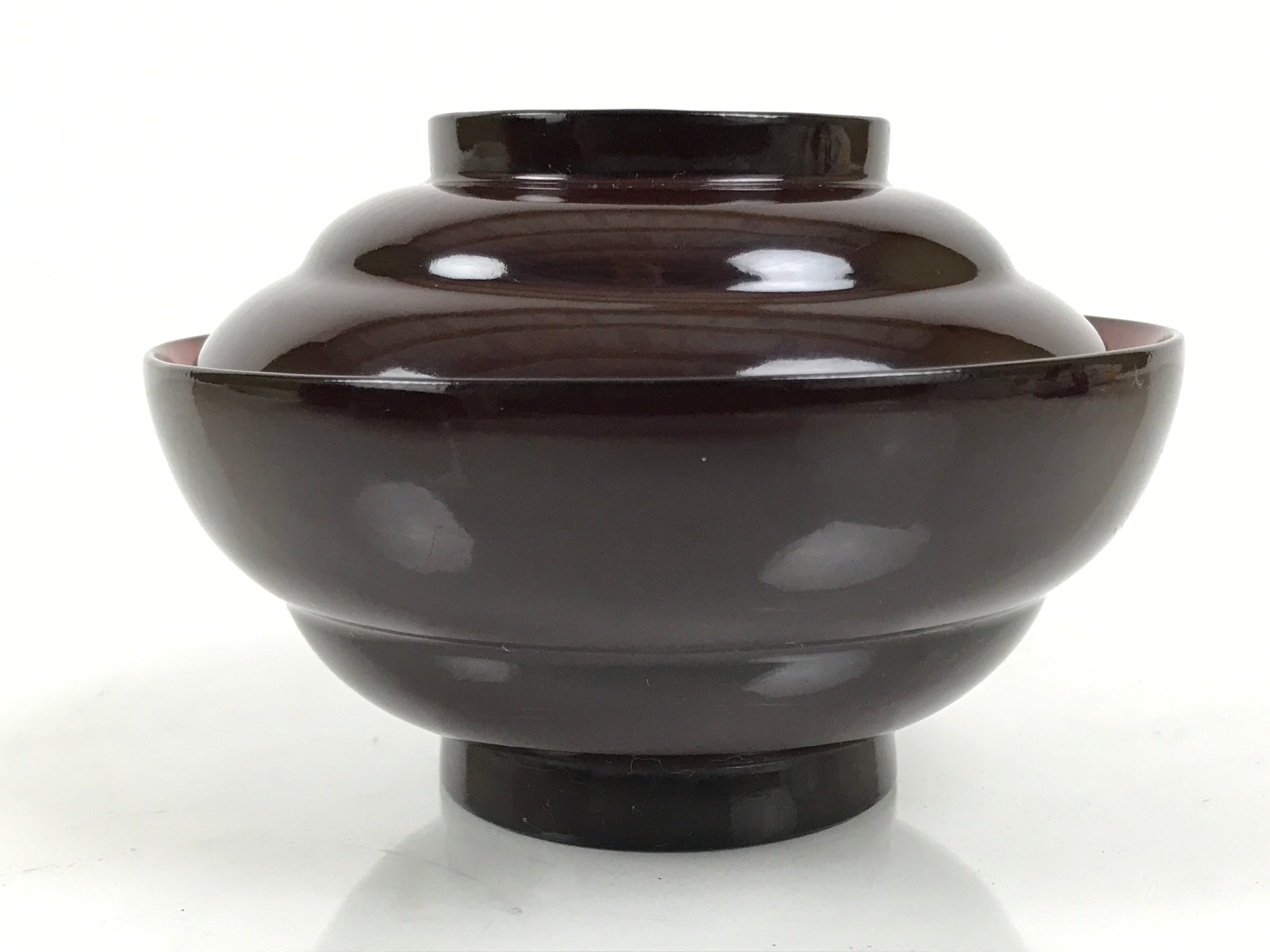 Japanese Lacquered Wooden Lidded Bowl Soup Owan Vtg Simple Brown Red LB201-KT - Bowl-chidorivintage.com