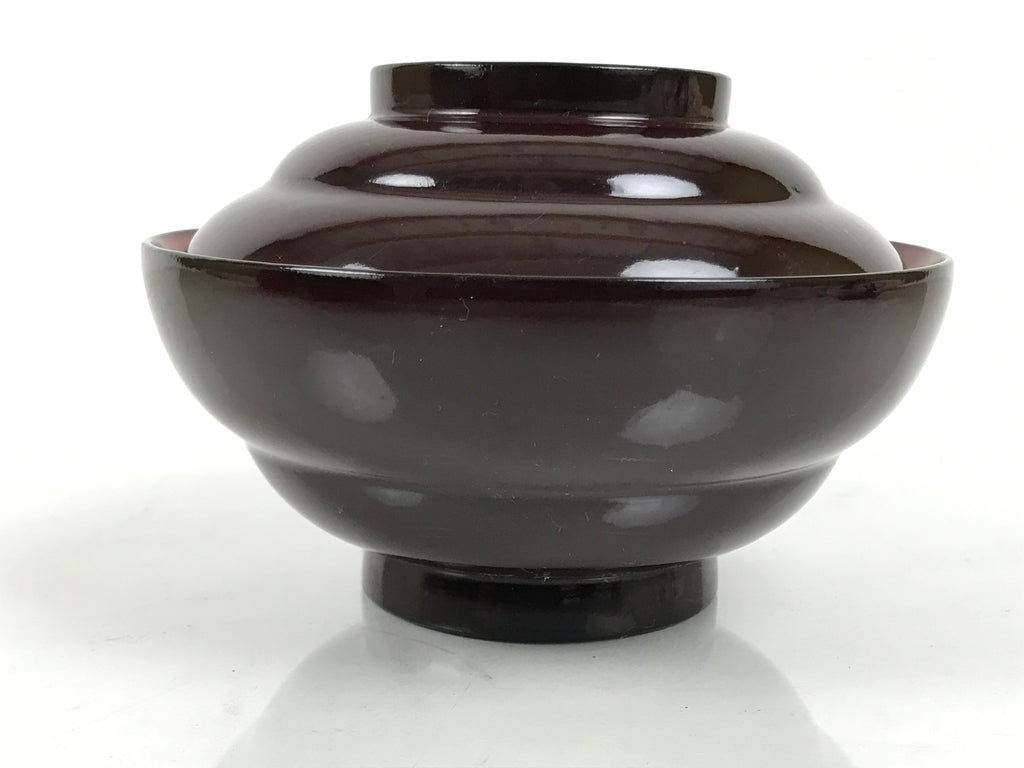 Japanese Lacquered Wooden Lidded Bowl Soup Owan Vtg Simple Brown Red LB201-KT - Bowl-chidorivintage.com