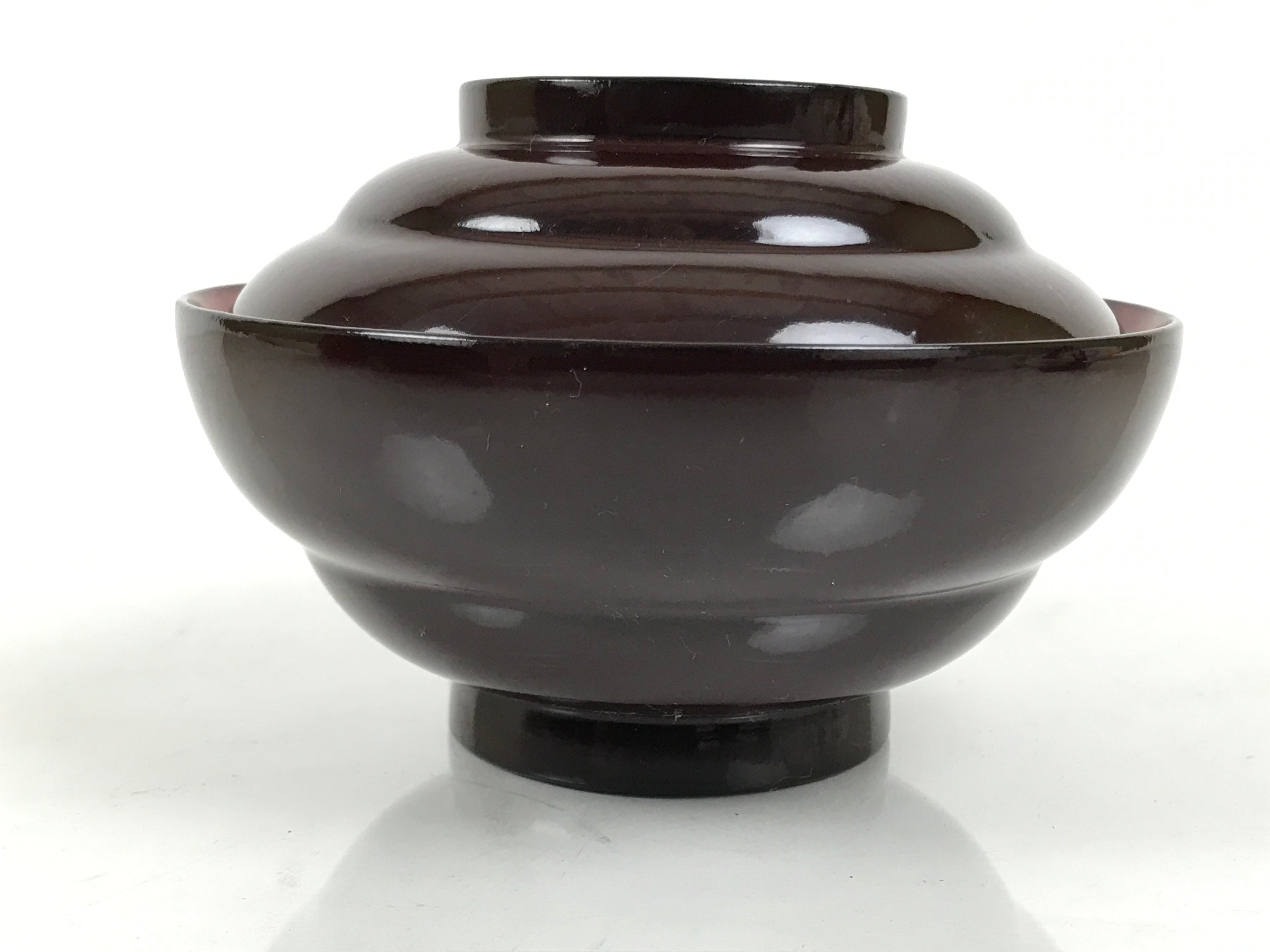 Japanese Lacquered Wooden Lidded Bowl Soup Owan Vtg Simple Brown Red LB201-KT - Bowl-chidorivintage.com
