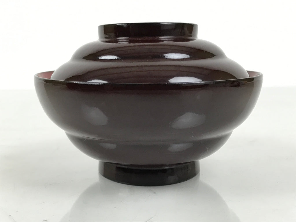Japanese Lacquered Wooden Lidded Bowl Soup Owan Vtg Simple Brown Red LB201-KT - Bowl-chidorivintage.com