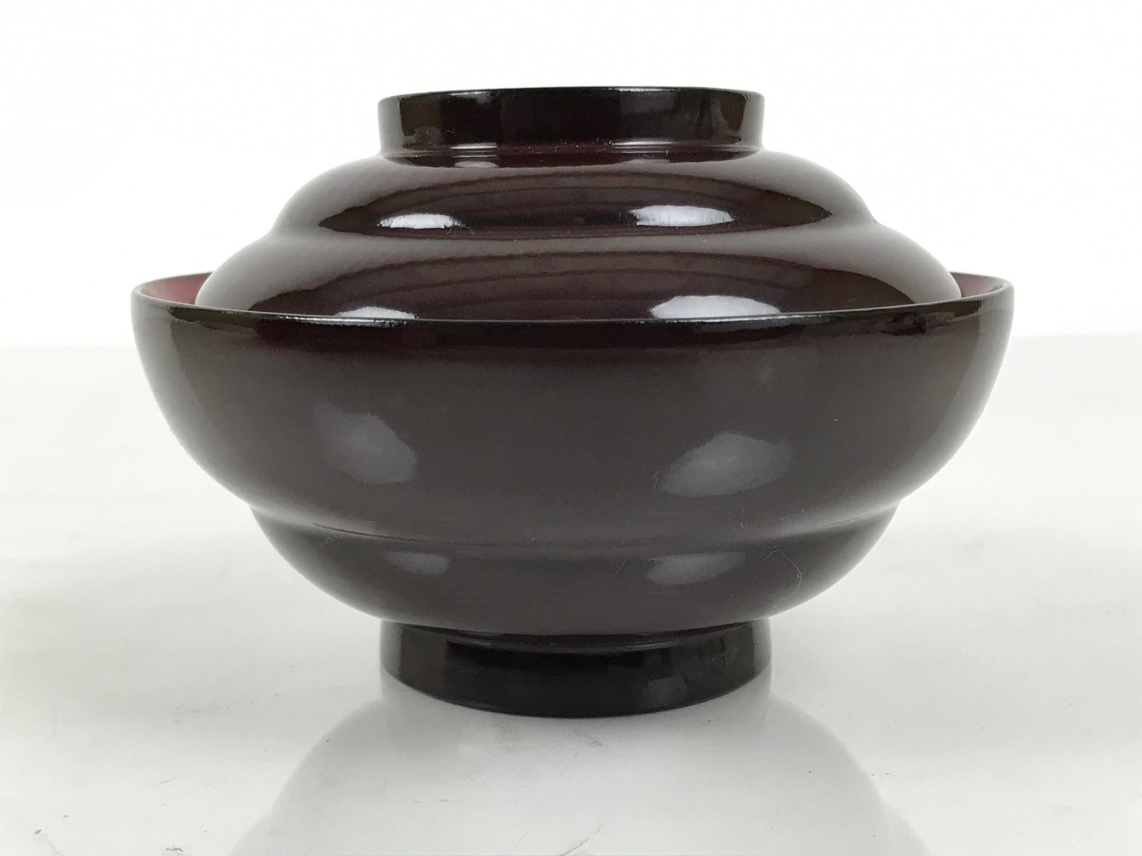 Japanese Lacquered Wooden Lidded Bowl Soup Owan Vtg Simple Brown Red LB201-KT - Bowl-chidorivintage.com