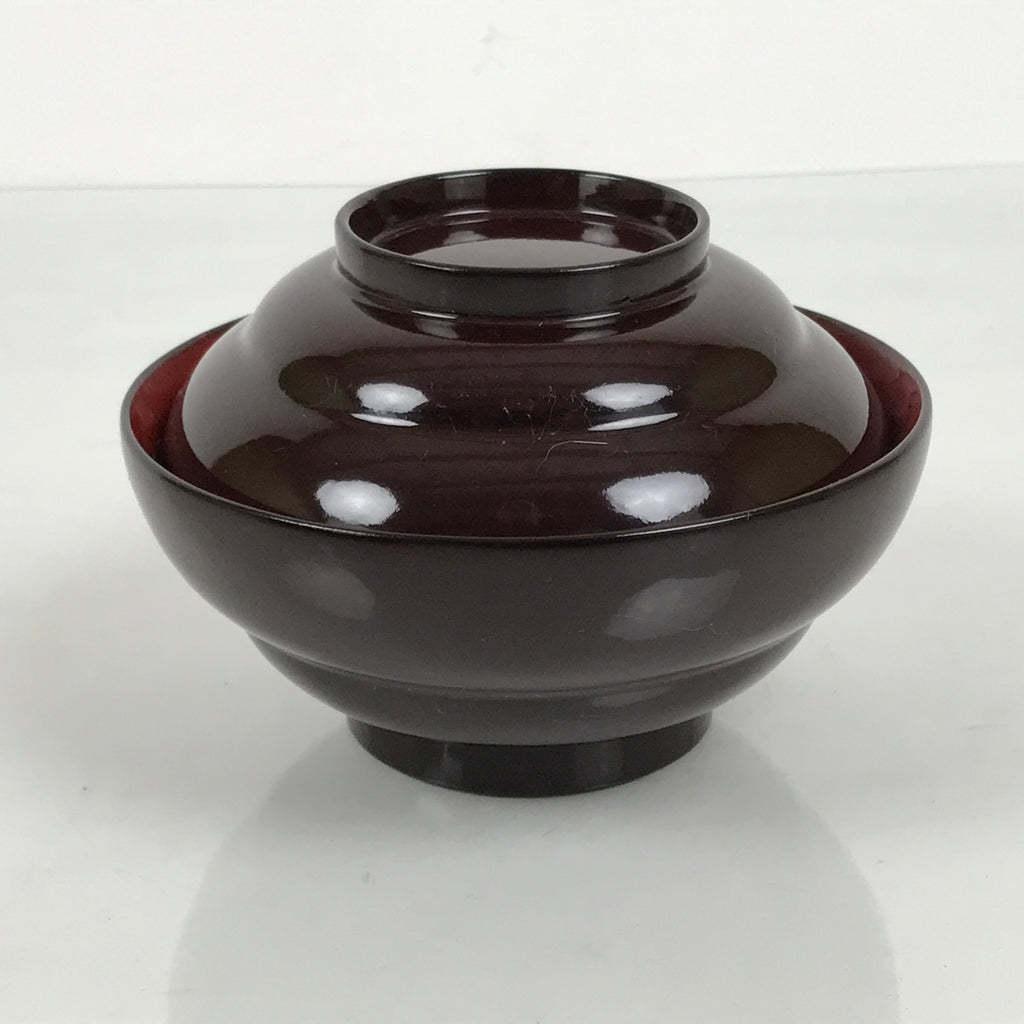 Japanese Lacquered Wooden Lidded Bowl Soup Owan Vtg Simple Brown Red LB202-KT - Bowl-chidorivintage.com