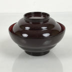 Japanese Lacquered Wooden Lidded Bowl Soup Owan Vtg Simple Brown Red LB202-KT - Bowl-chidorivintage.com