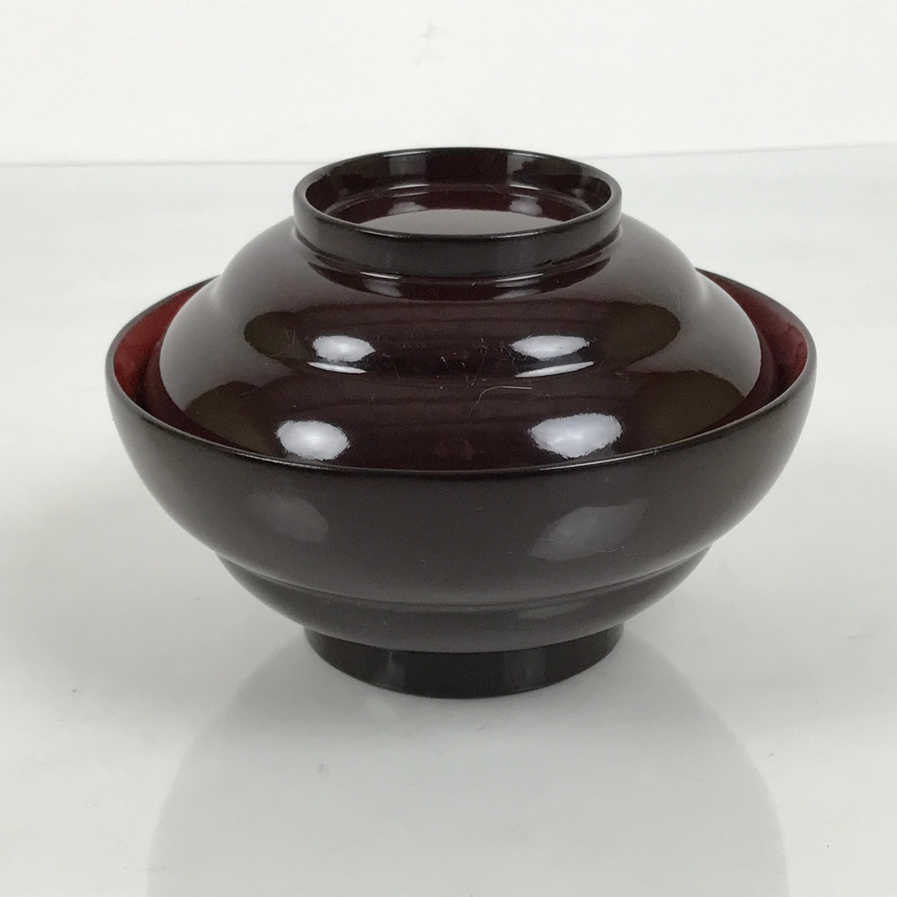 Japanese Lacquered Wooden Lidded Bowl Soup Owan Vtg Simple Brown Red LB202-KT - Bowl-chidorivintage.com