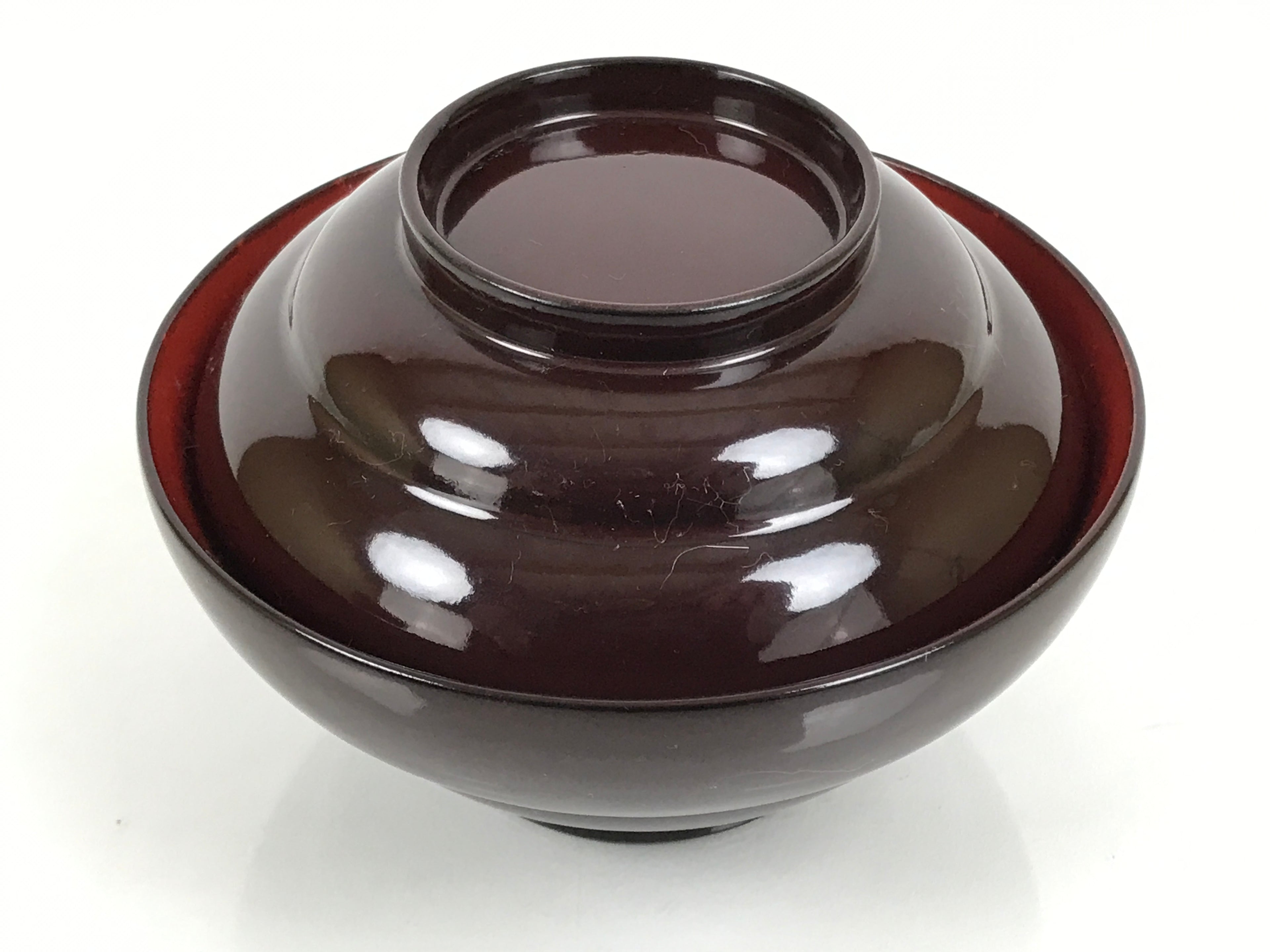 Japanese Lacquered Wooden Lidded Bowl Soup Owan Vtg Simple Brown Red LB202-KT - Bowl-chidorivintage.com