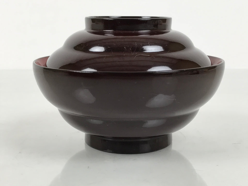 Japanese Lacquered Wooden Lidded Bowl Soup Owan Vtg Simple Brown Red LB202-KT - Bowl-chidorivintage.com