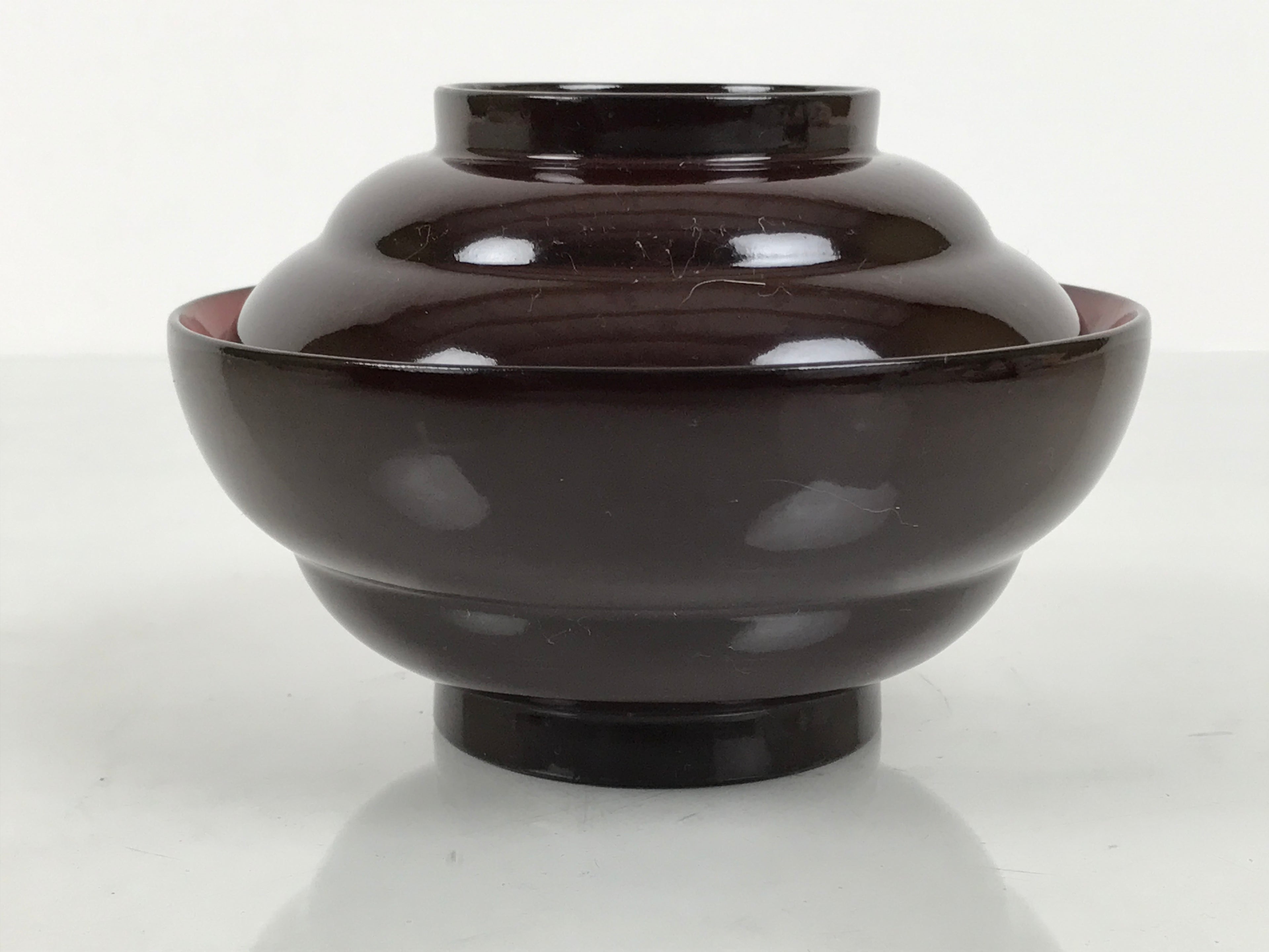 Japanese Lacquered Wooden Lidded Bowl Soup Owan Vtg Simple Brown Red LB202-KT - Bowl-chidorivintage.com