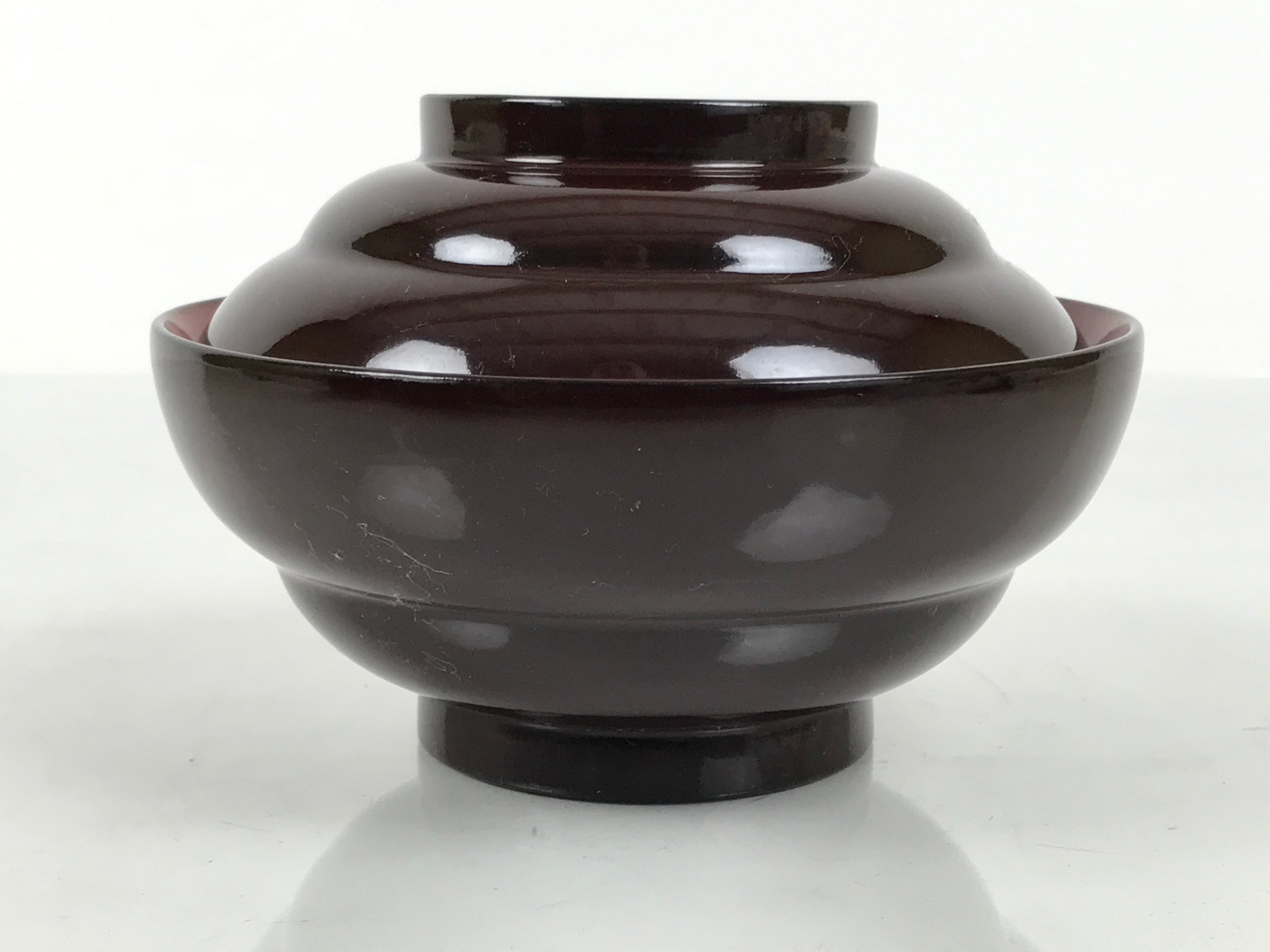 Japanese Lacquered Wooden Lidded Bowl Soup Owan Vtg Simple Brown Red LB202-KT - Bowl-chidorivintage.com