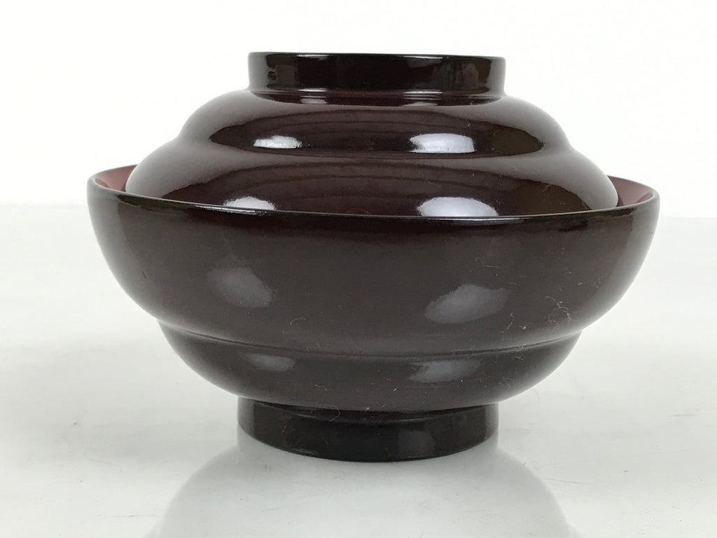 Japanese Lacquered Wooden Lidded Bowl Soup Owan Vtg Simple Brown Red LB202-KT - Bowl-chidorivintage.com