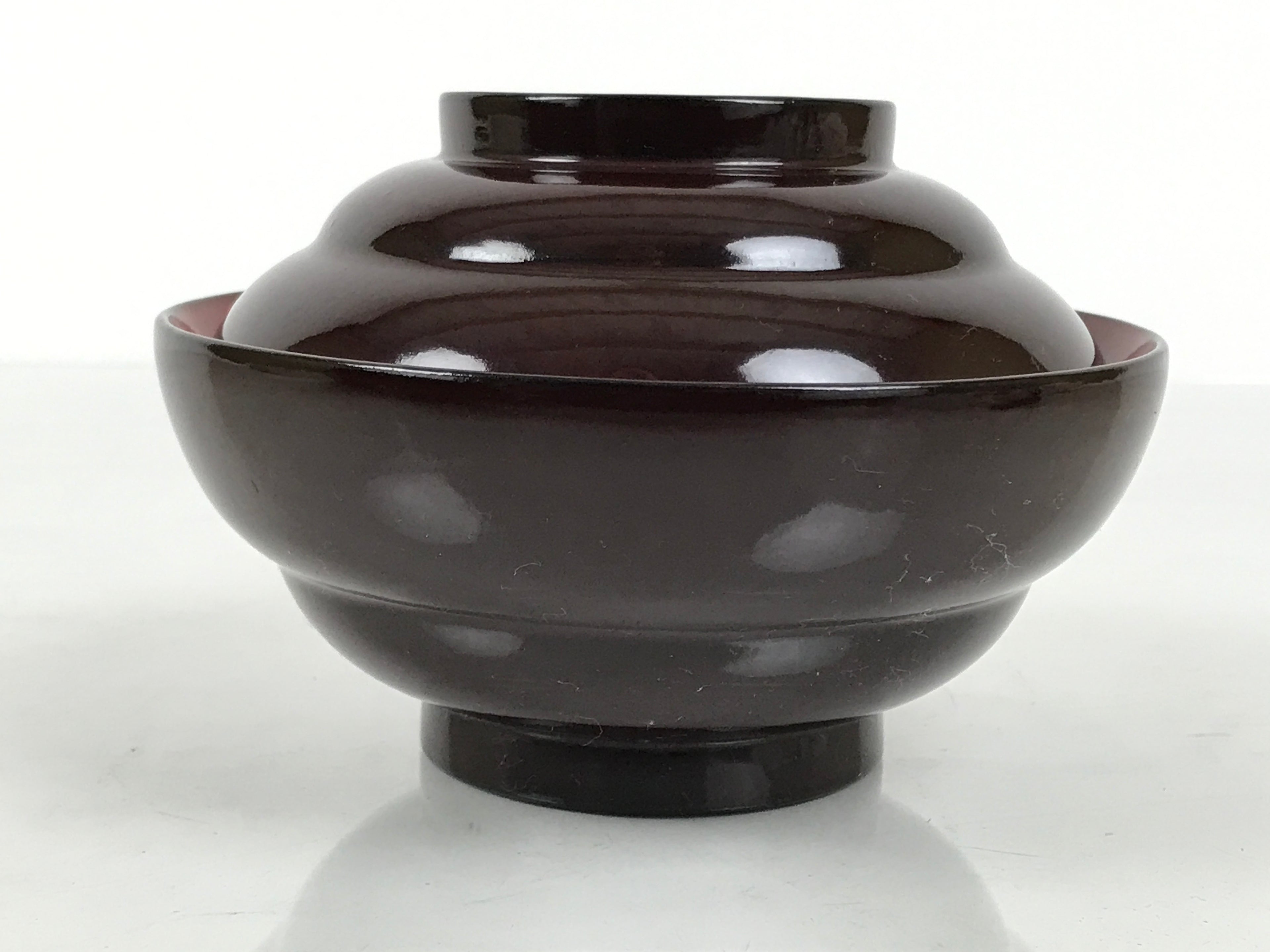 Japanese Lacquered Wooden Lidded Bowl Soup Owan Vtg Simple Brown Red LB202-KT - Bowl-chidorivintage.com