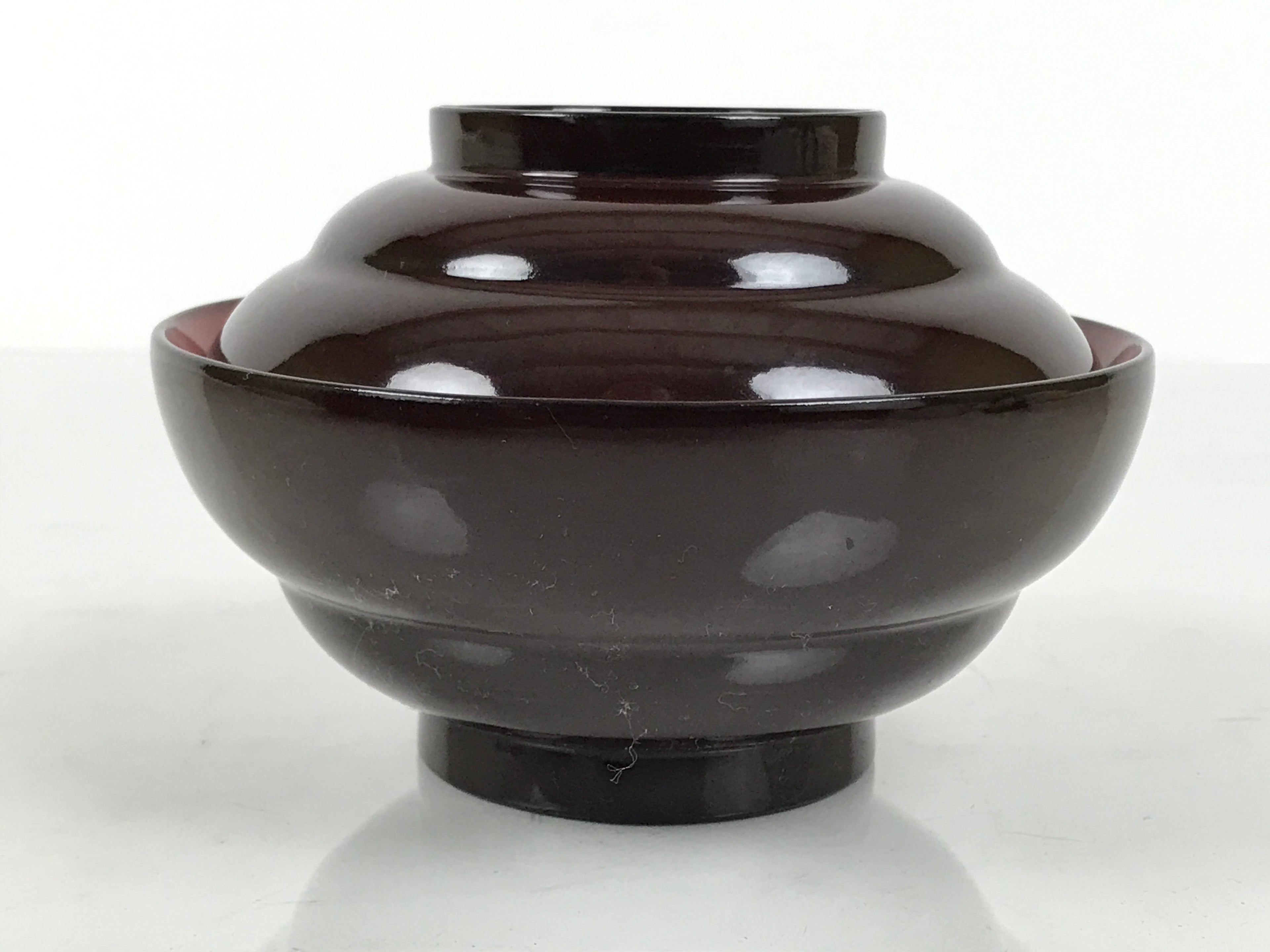 Japanese Lacquered Wooden Lidded Bowl Soup Owan Vtg Simple Brown Red LB202-KT - Bowl-chidorivintage.com