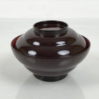 Japanese Lacquered Wooden Lidded Bowl Soup Owan Vtg Simple Brown Red LB203-KT - Bowl-chidorivintage.com