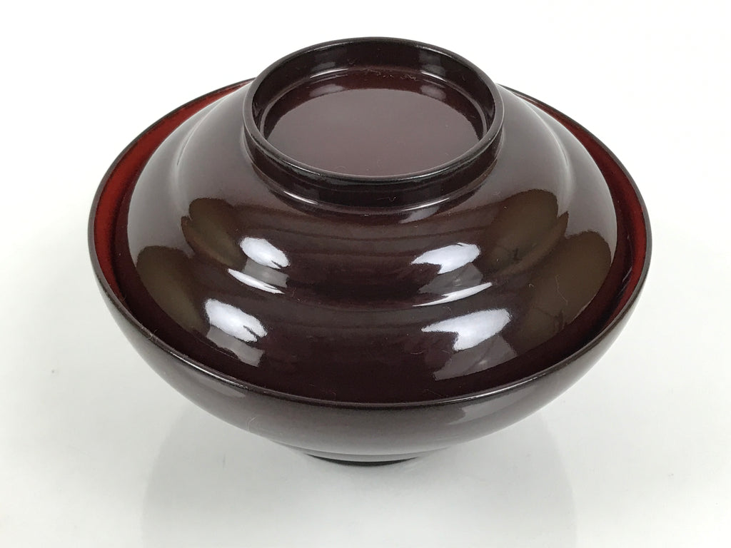 Japanese Lacquered Wooden Lidded Bowl Soup Owan Vtg Simple Brown Red LB203-KT - Bowl-chidorivintage.com