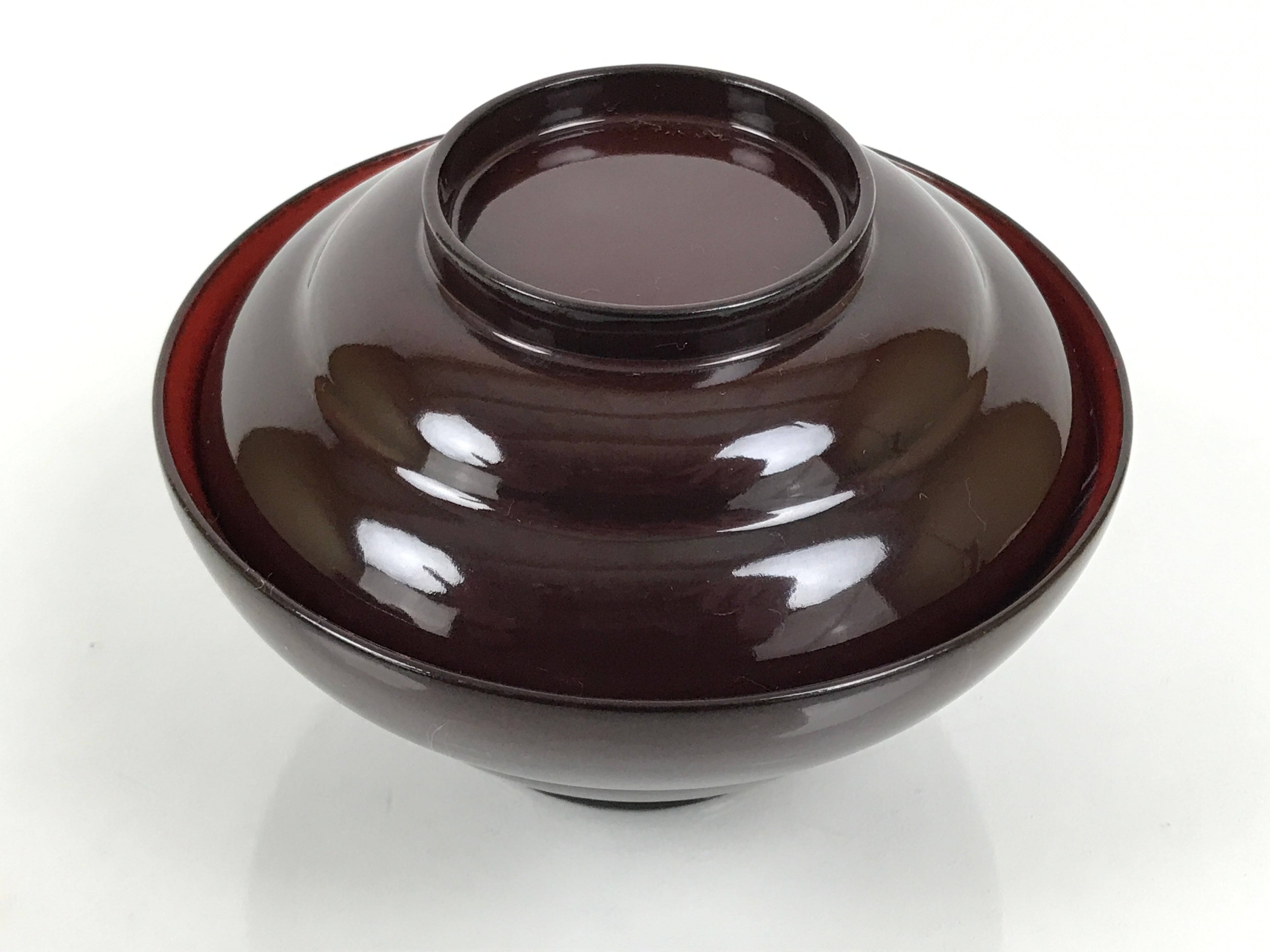 Japanese Lacquered Wooden Lidded Bowl Soup Owan Vtg Simple Brown Red LB203-KT - Bowl-chidorivintage.com