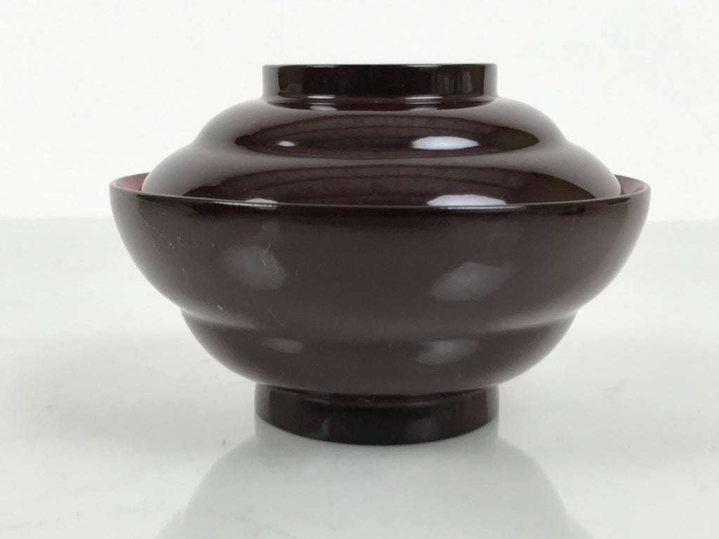 Japanese Lacquered Wooden Lidded Bowl Soup Owan Vtg Simple Brown Red LB203-KT - Bowl-chidorivintage.com