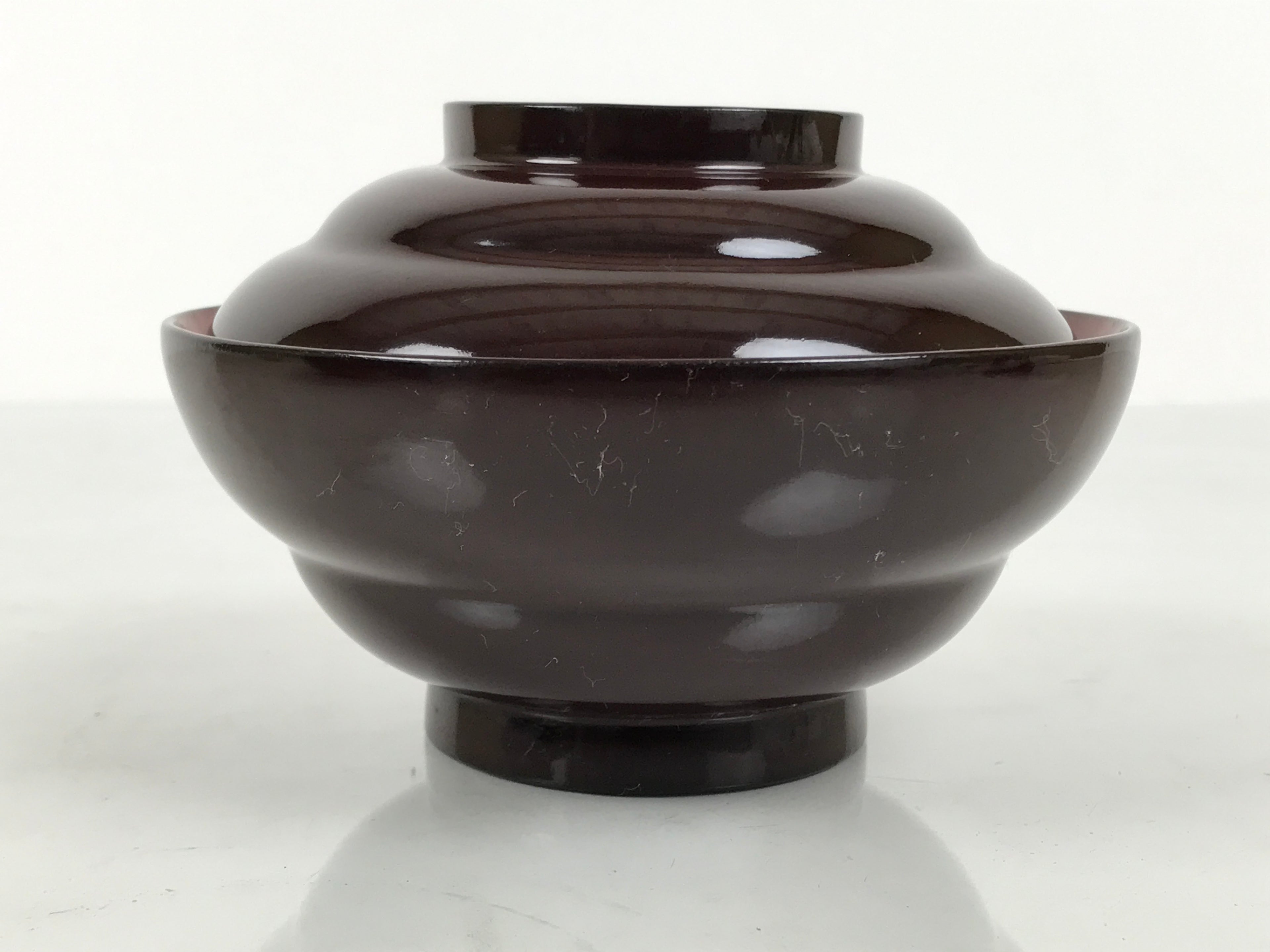 Japanese Lacquered Wooden Lidded Bowl Soup Owan Vtg Simple Brown Red LB203-KT - Bowl-chidorivintage.com