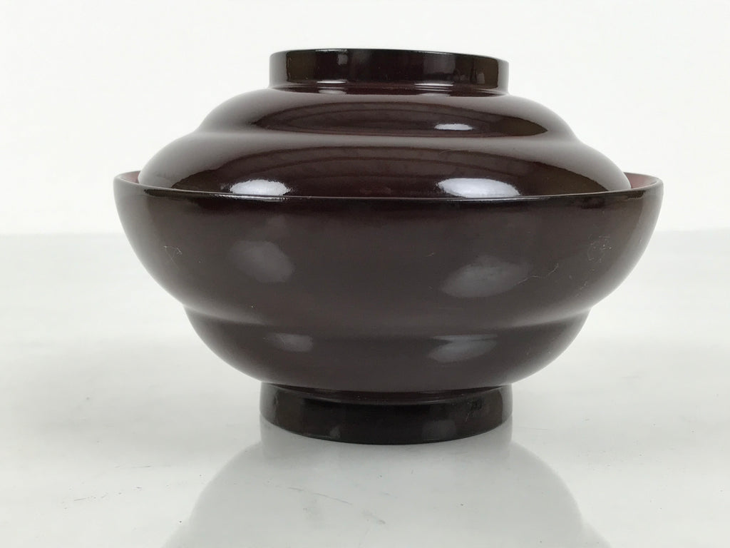 Japanese Lacquered Wooden Lidded Bowl Soup Owan Vtg Simple Brown Red LB203-KT - Bowl-chidorivintage.com