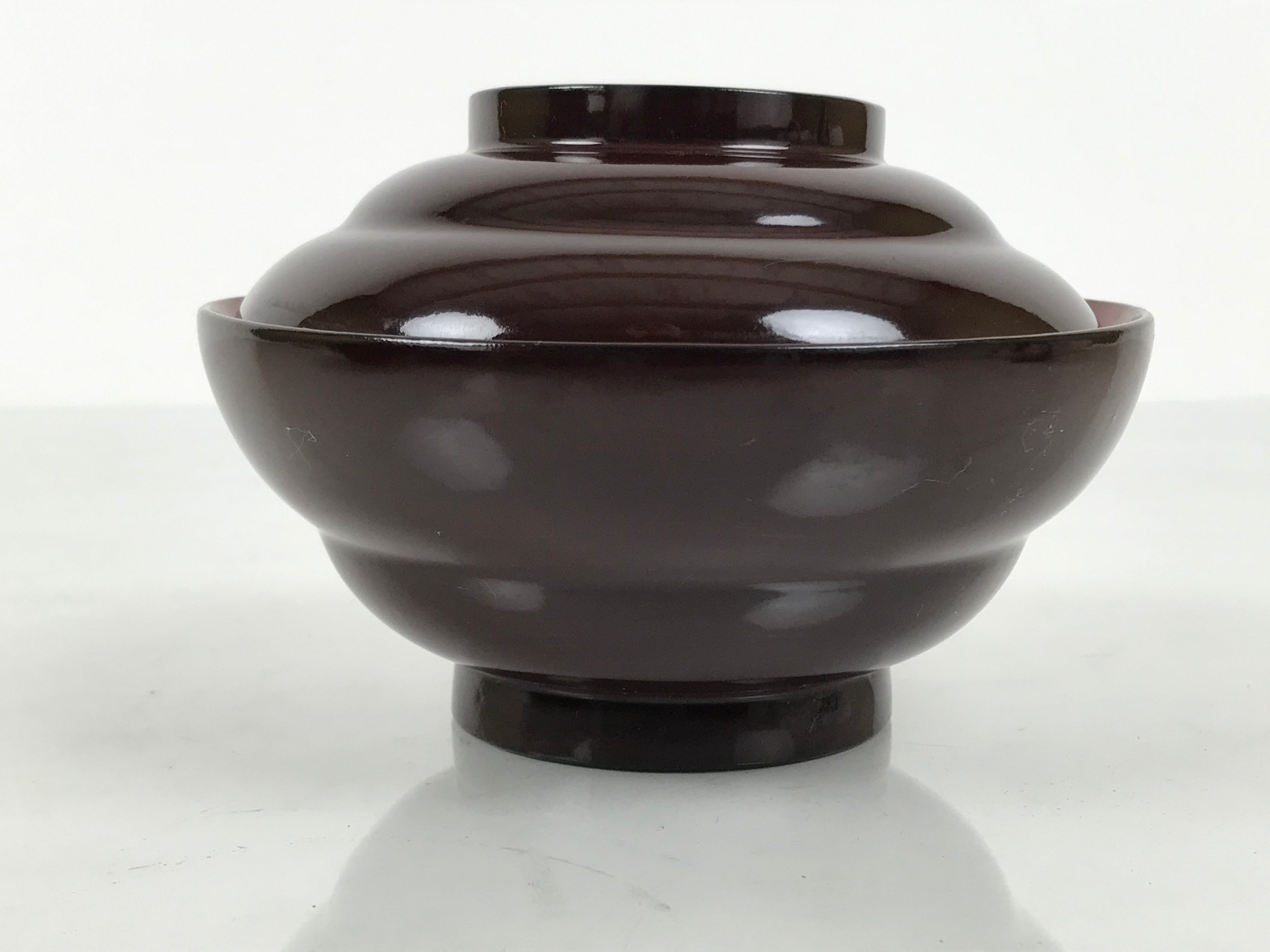 Japanese Lacquered Wooden Lidded Bowl Soup Owan Vtg Simple Brown Red LB203-KT - Bowl-chidorivintage.com