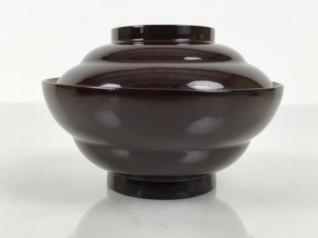 Japanese Lacquered Wooden Lidded Bowl Soup Owan Vtg Simple Brown Red LB203-KT - Bowl-chidorivintage.com