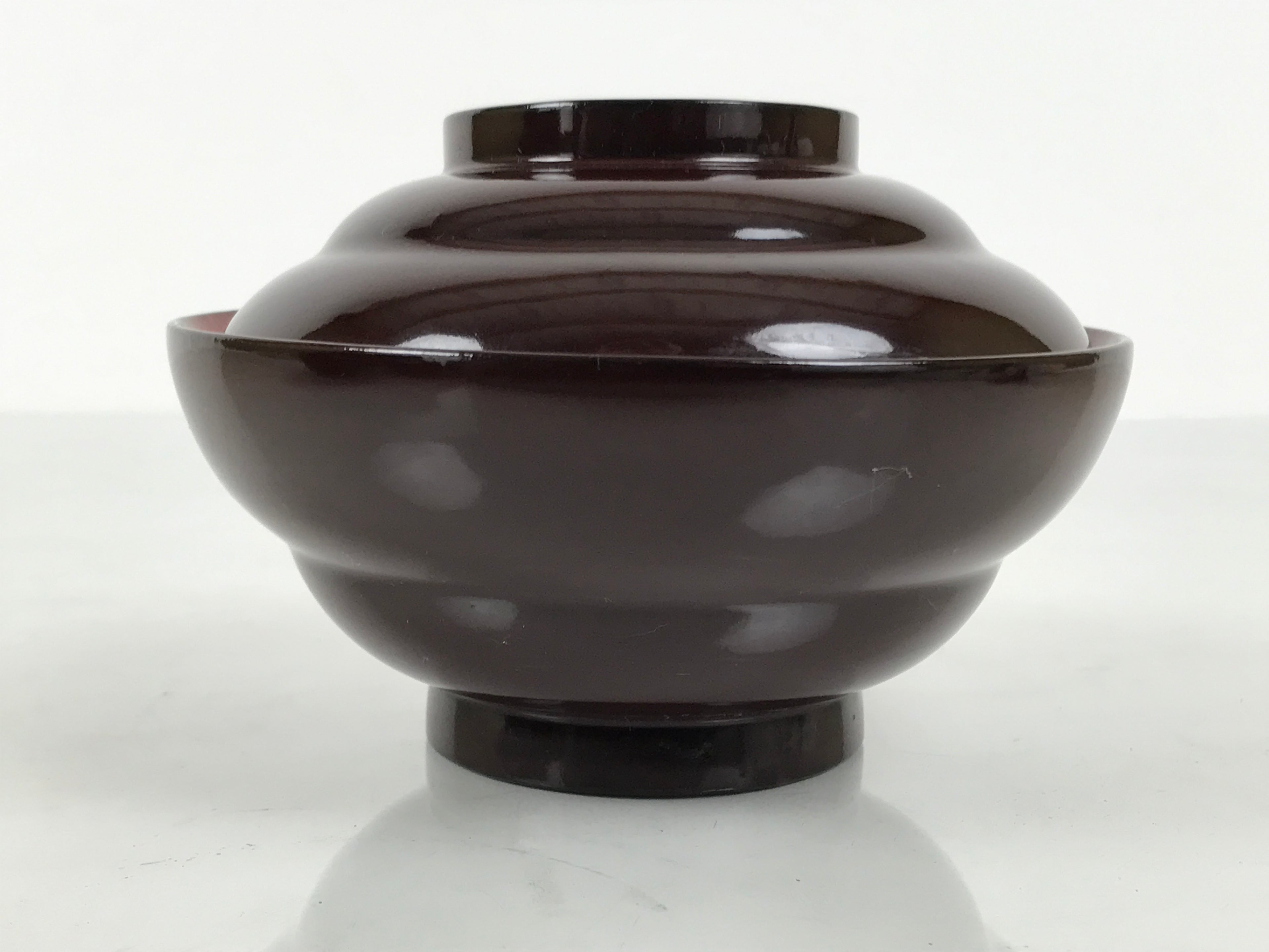 Japanese Lacquered Wooden Lidded Bowl Soup Owan Vtg Simple Brown Red LB203-KT - Bowl-chidorivintage.com