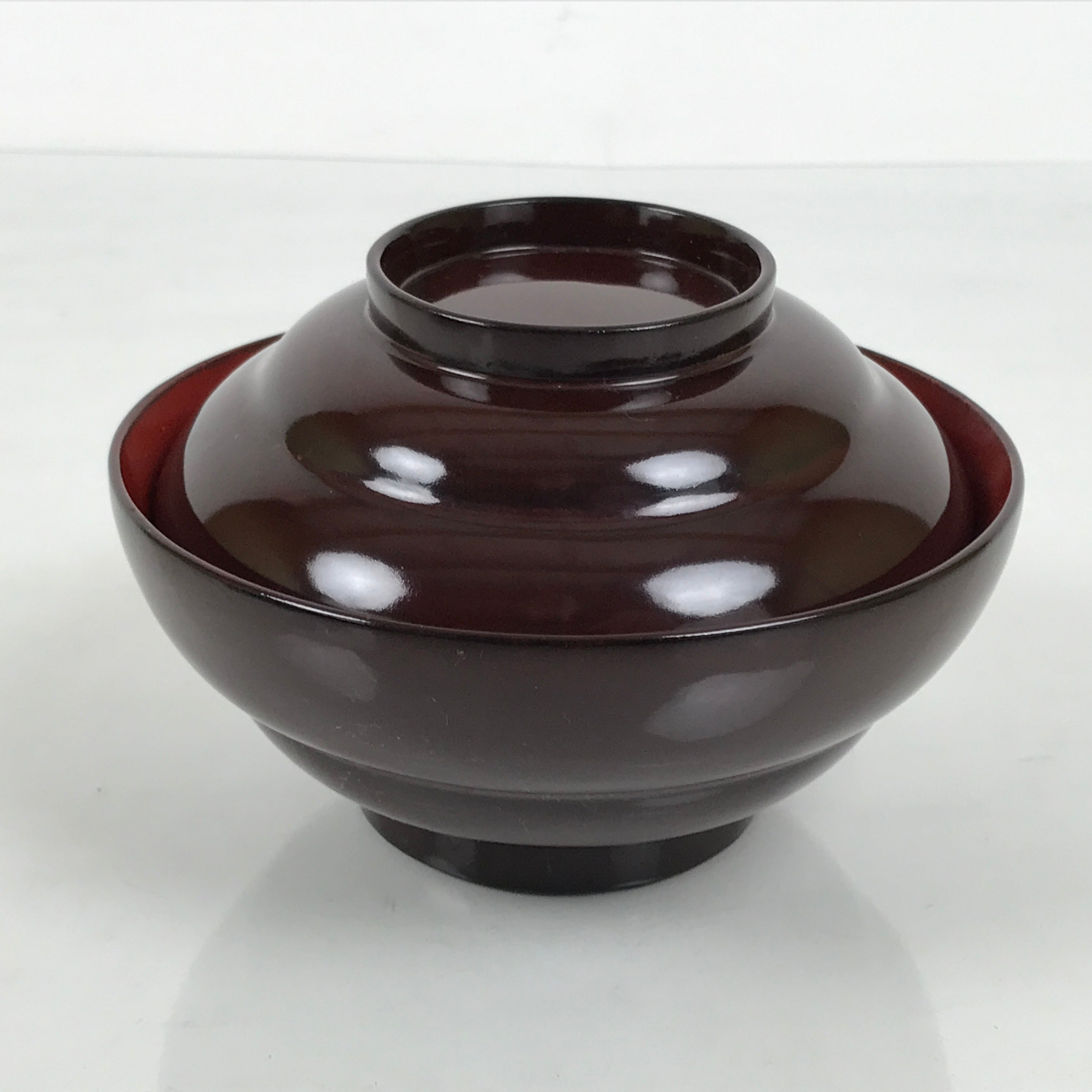 Japanese Lacquered Wooden Lidded Bowl Soup Owan Vtg Simple Brown Red LB204-KT - Bowl-chidorivintage.com