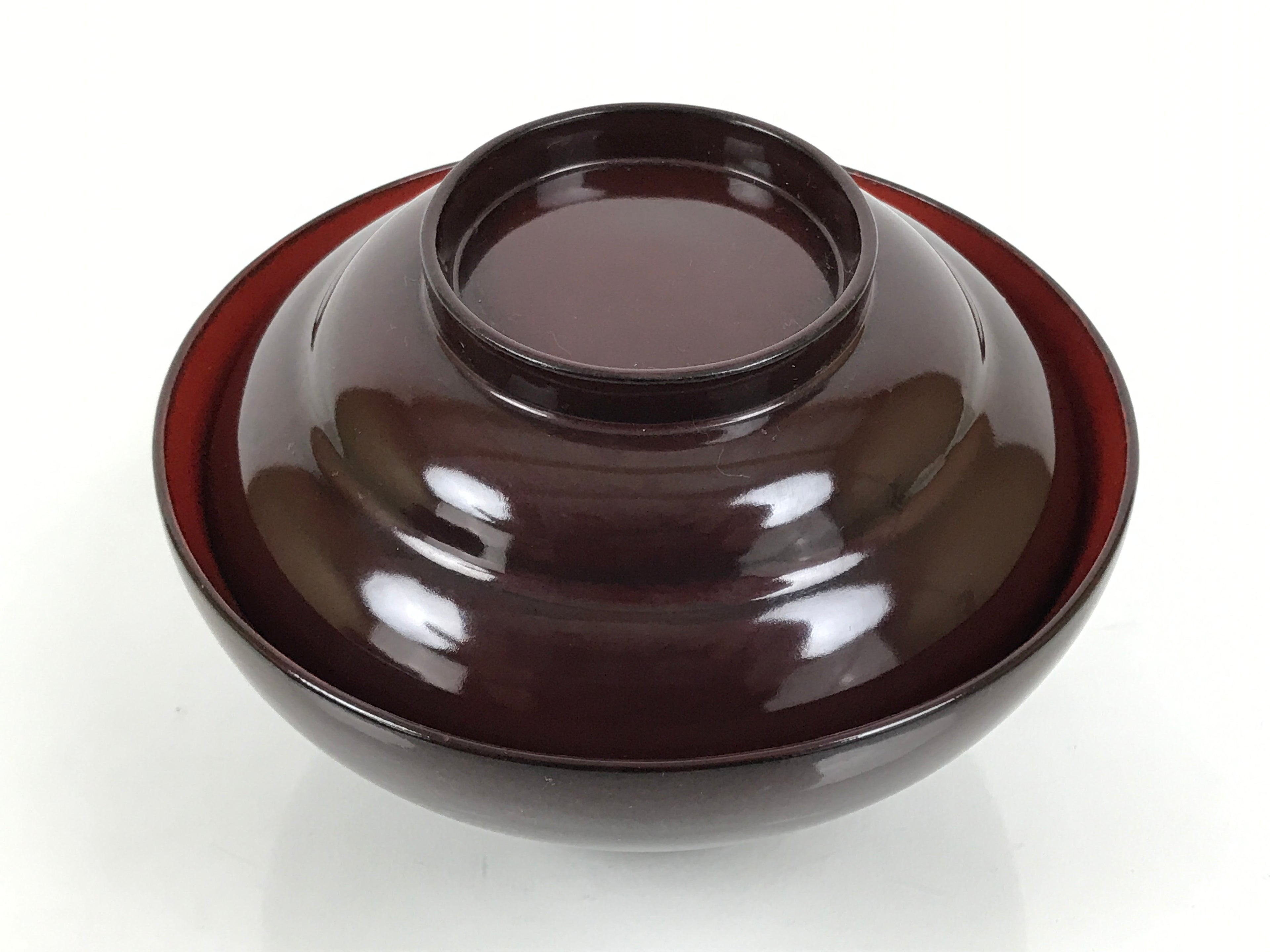 Japanese Lacquered Wooden Lidded Bowl Soup Owan Vtg Simple Brown Red LB204-KT - Bowl-chidorivintage.com