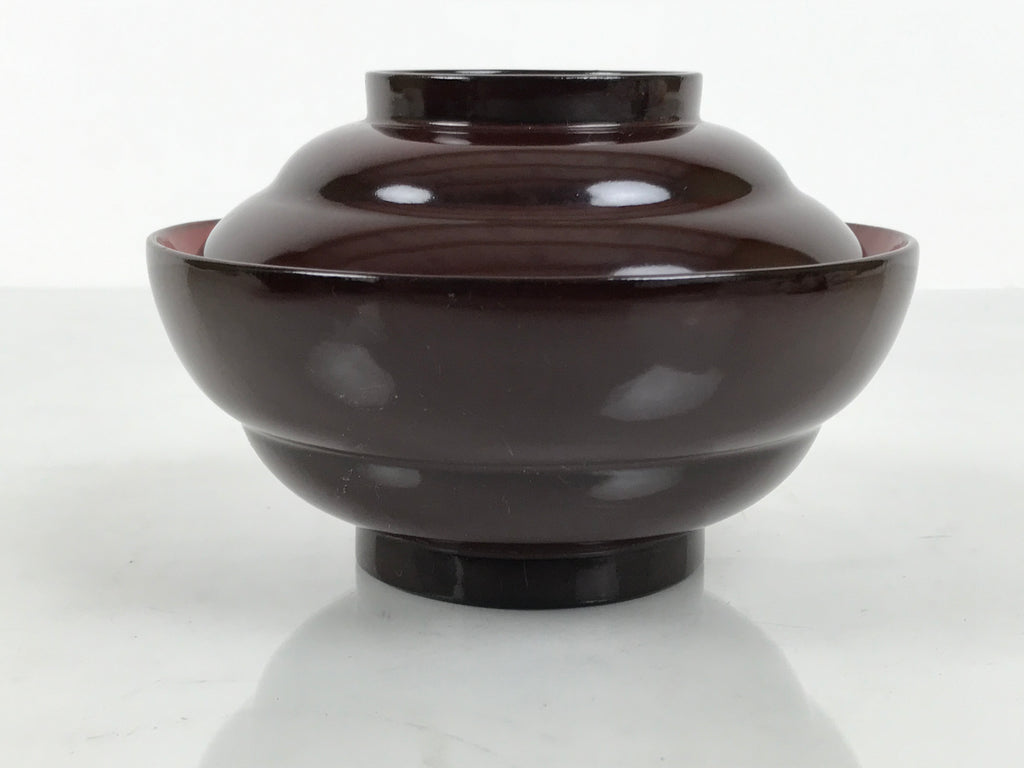 Japanese Lacquered Wooden Lidded Bowl Soup Owan Vtg Simple Brown Red LB204-KT - Bowl-chidorivintage.com