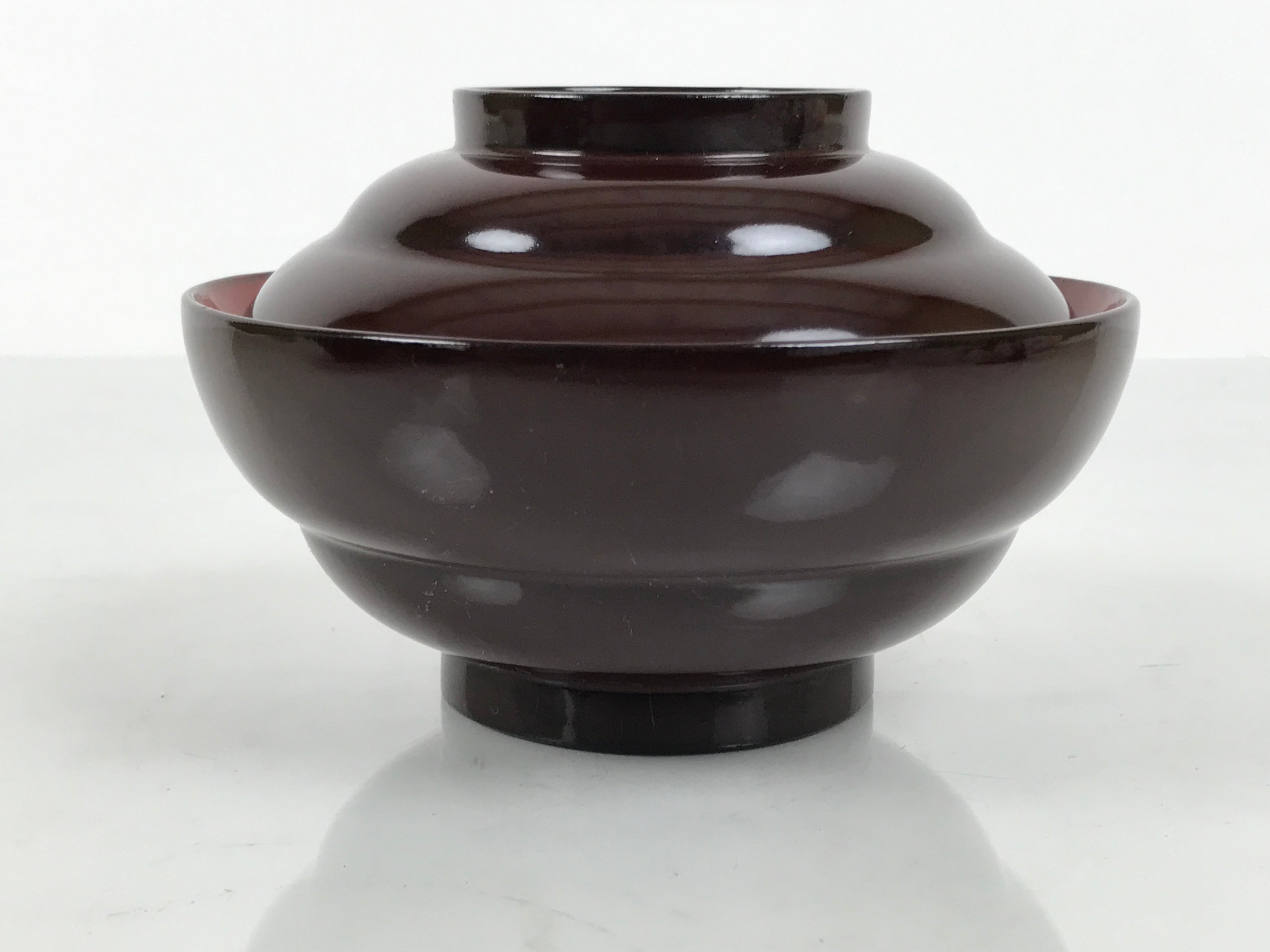 Japanese Lacquered Wooden Lidded Bowl Soup Owan Vtg Simple Brown Red LB204-KT - Bowl-chidorivintage.com