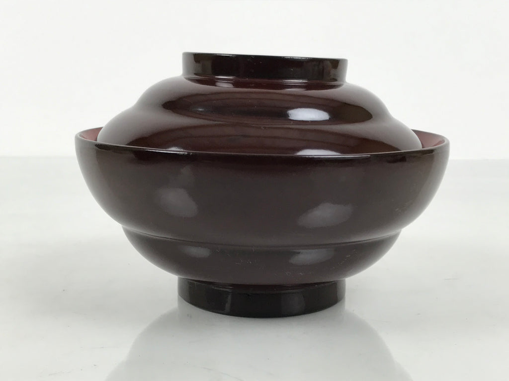 Japanese Lacquered Wooden Lidded Bowl Soup Owan Vtg Simple Brown Red LB204-KT - Bowl-chidorivintage.com