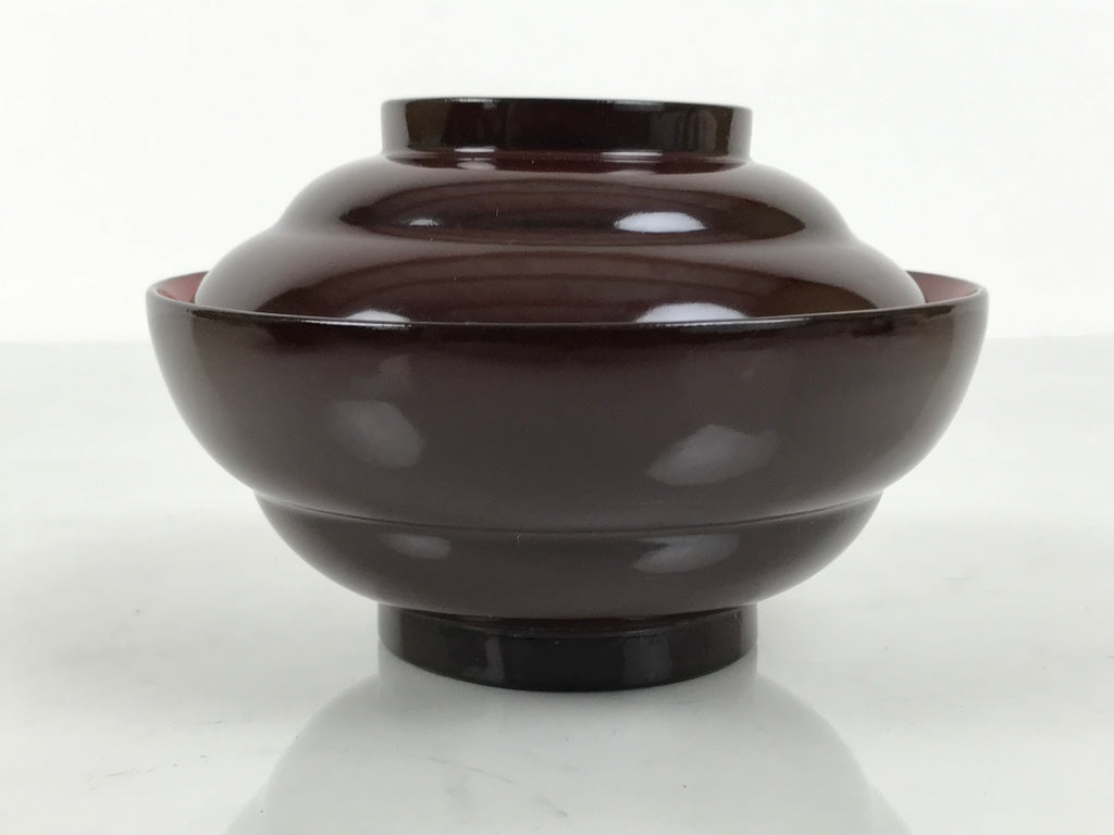 Japanese Lacquered Wooden Lidded Bowl Soup Owan Vtg Simple Brown Red LB204-KT - Bowl-chidorivintage.com