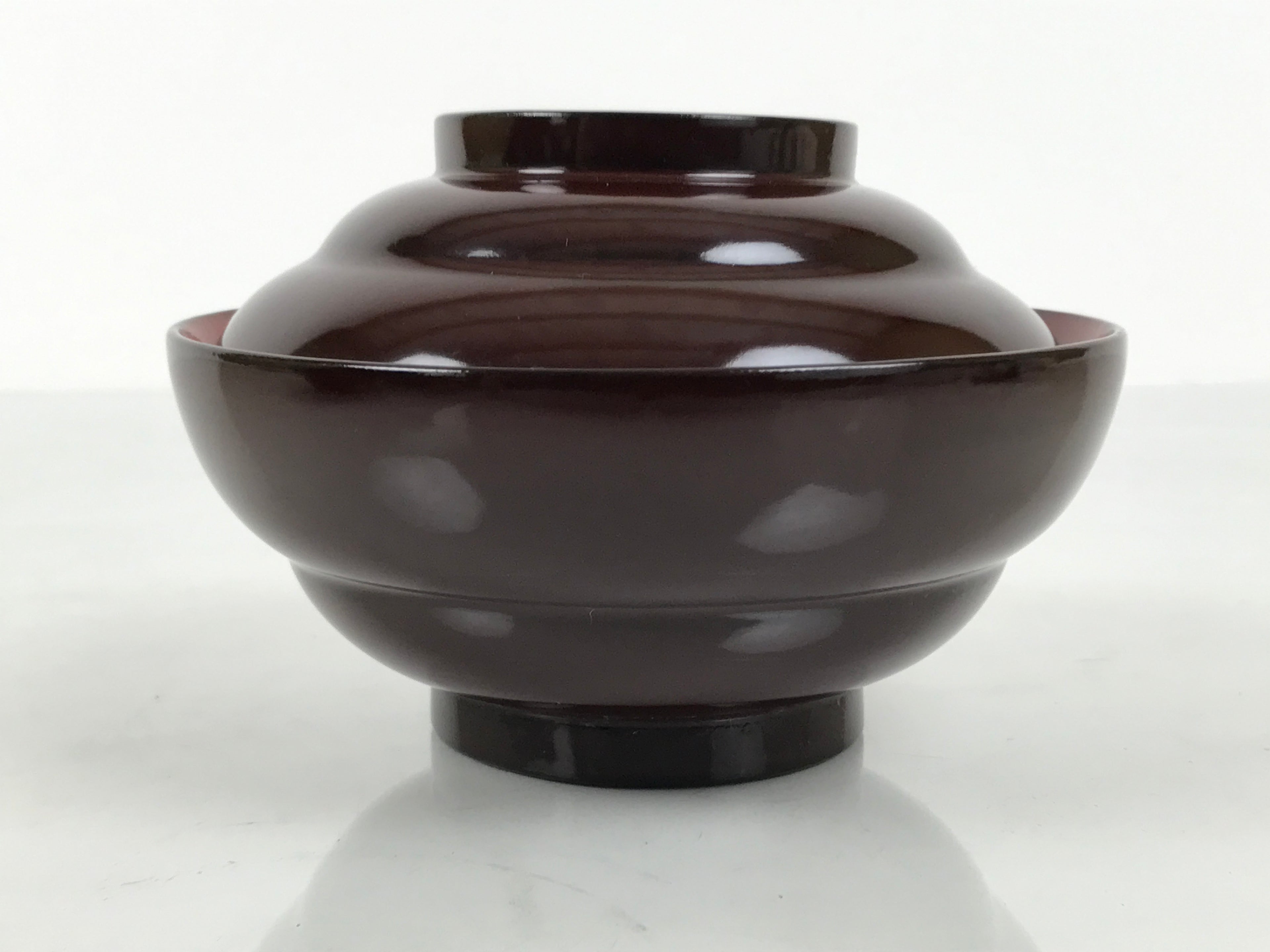 Japanese Lacquered Wooden Lidded Bowl Soup Owan Vtg Simple Brown Red LB204-KT - Bowl-chidorivintage.com
