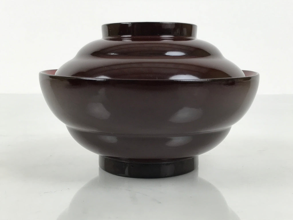 Japanese Lacquered Wooden Lidded Bowl Soup Owan Vtg Simple Brown Red LB204-KT - Bowl-chidorivintage.com