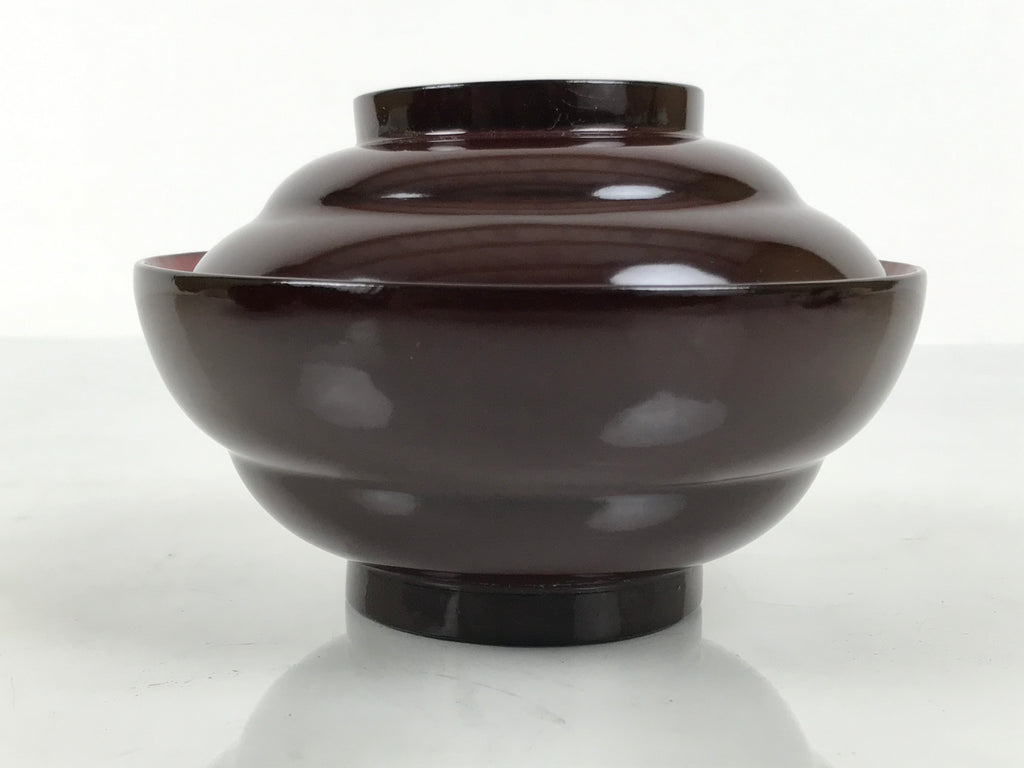 Japanese Lacquered Wooden Lidded Bowl Soup Owan Vtg Simple Brown Red LB204-KT - Bowl-chidorivintage.com