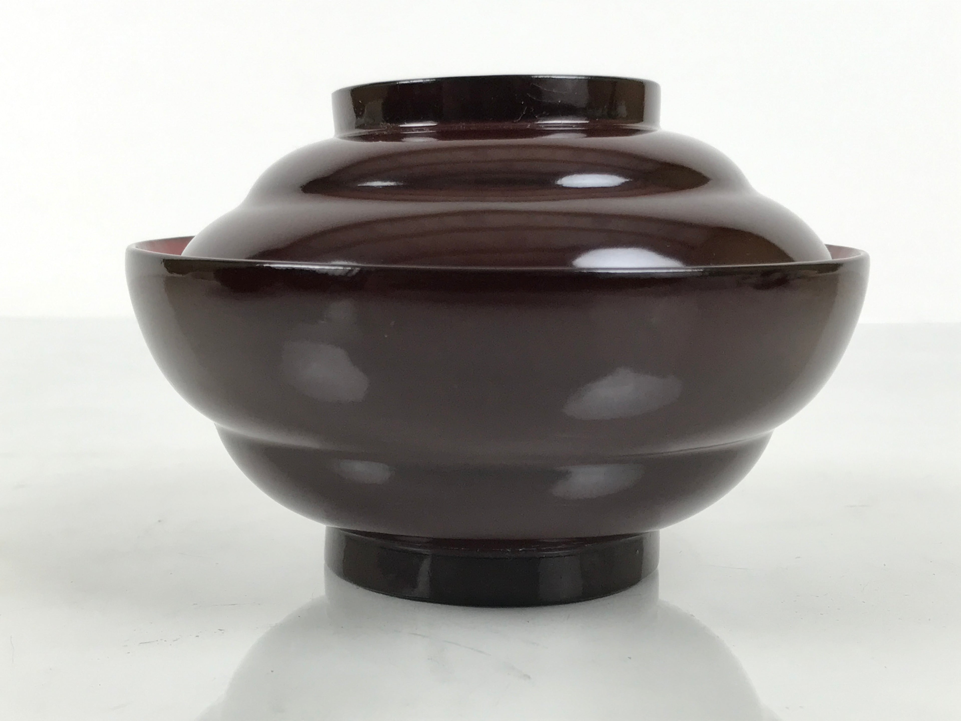 Japanese Lacquered Wooden Lidded Bowl Soup Owan Vtg Simple Brown Red LB204-KT - Bowl-chidorivintage.com