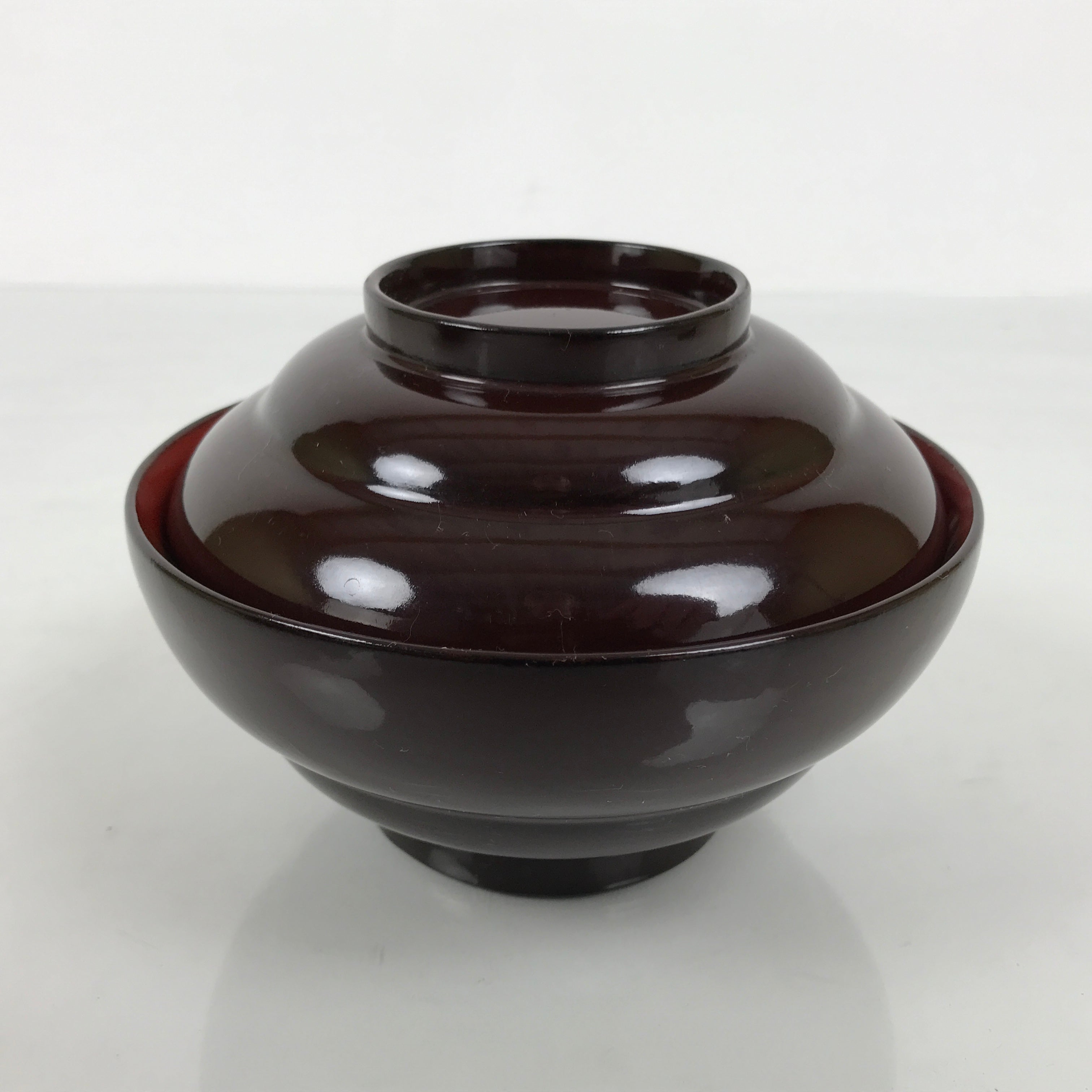 Japanese Lacquered Wooden Lidded Bowl Soup Owan Vtg Simple Brown Red LB205-KT - Bowl-chidorivintage.com